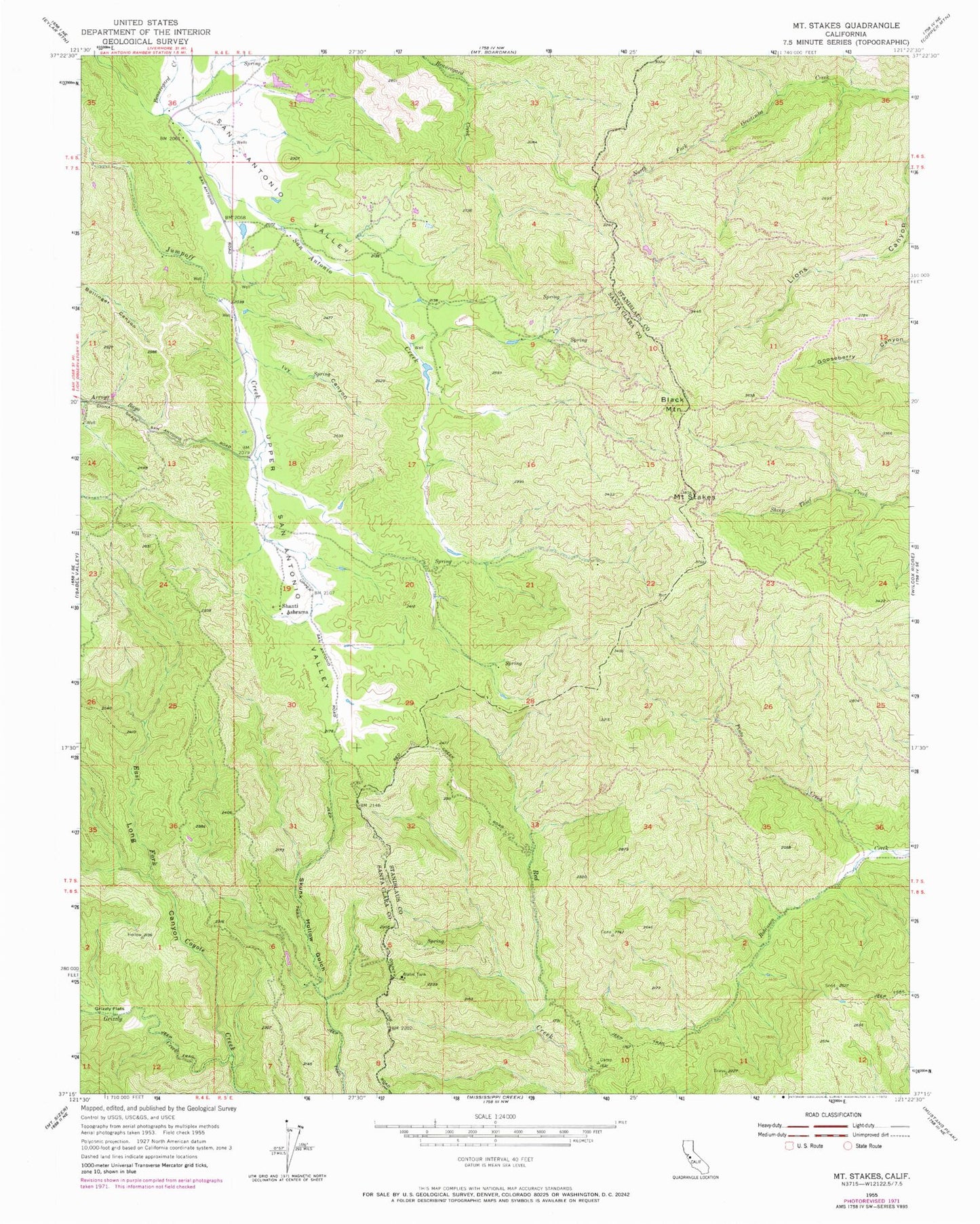 Classic USGS Mount Stakes California 7.5'x7.5' Topo Map Image