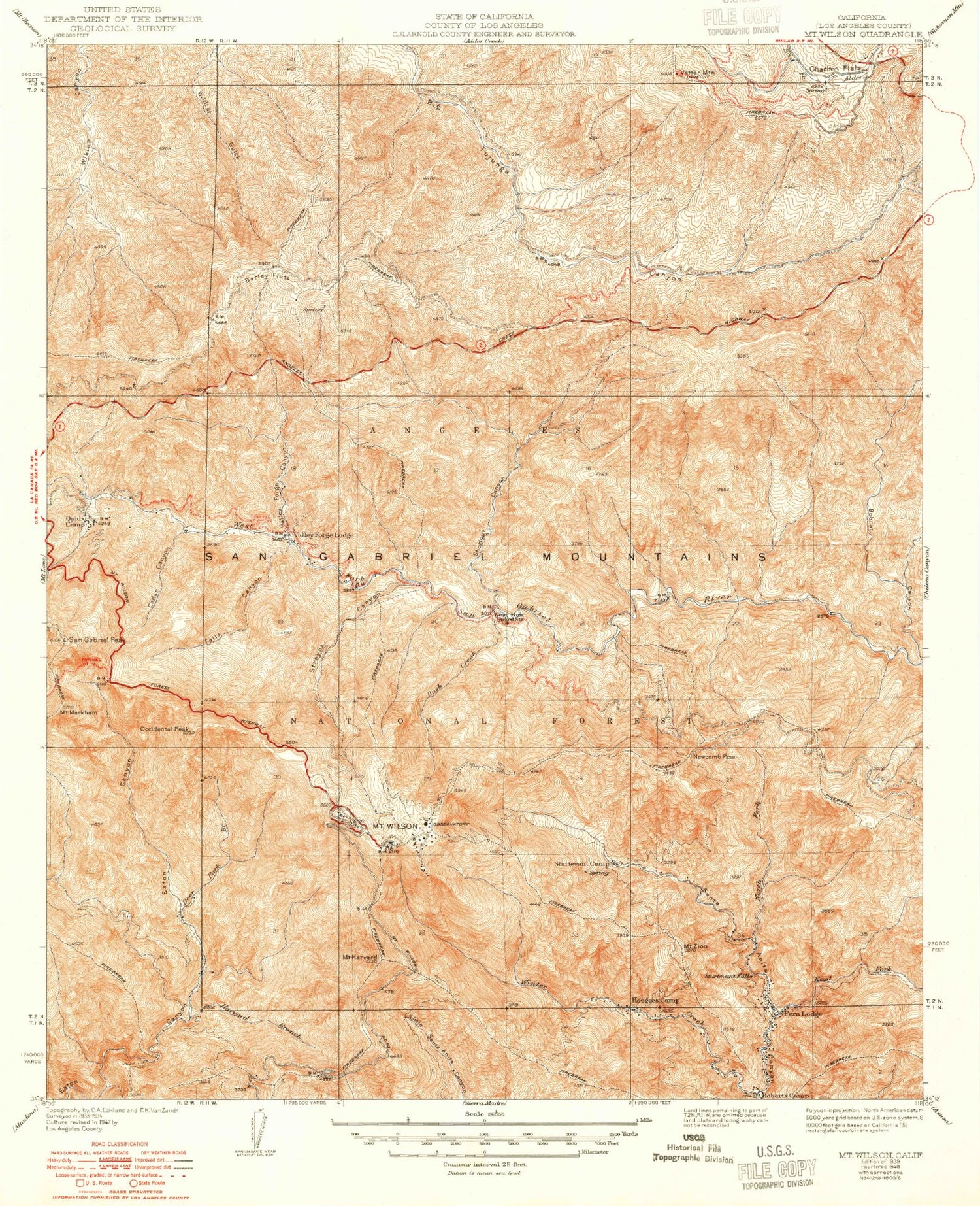 USGS Classic Mount Wilson California 7.5'x7.5' Topo Map Image