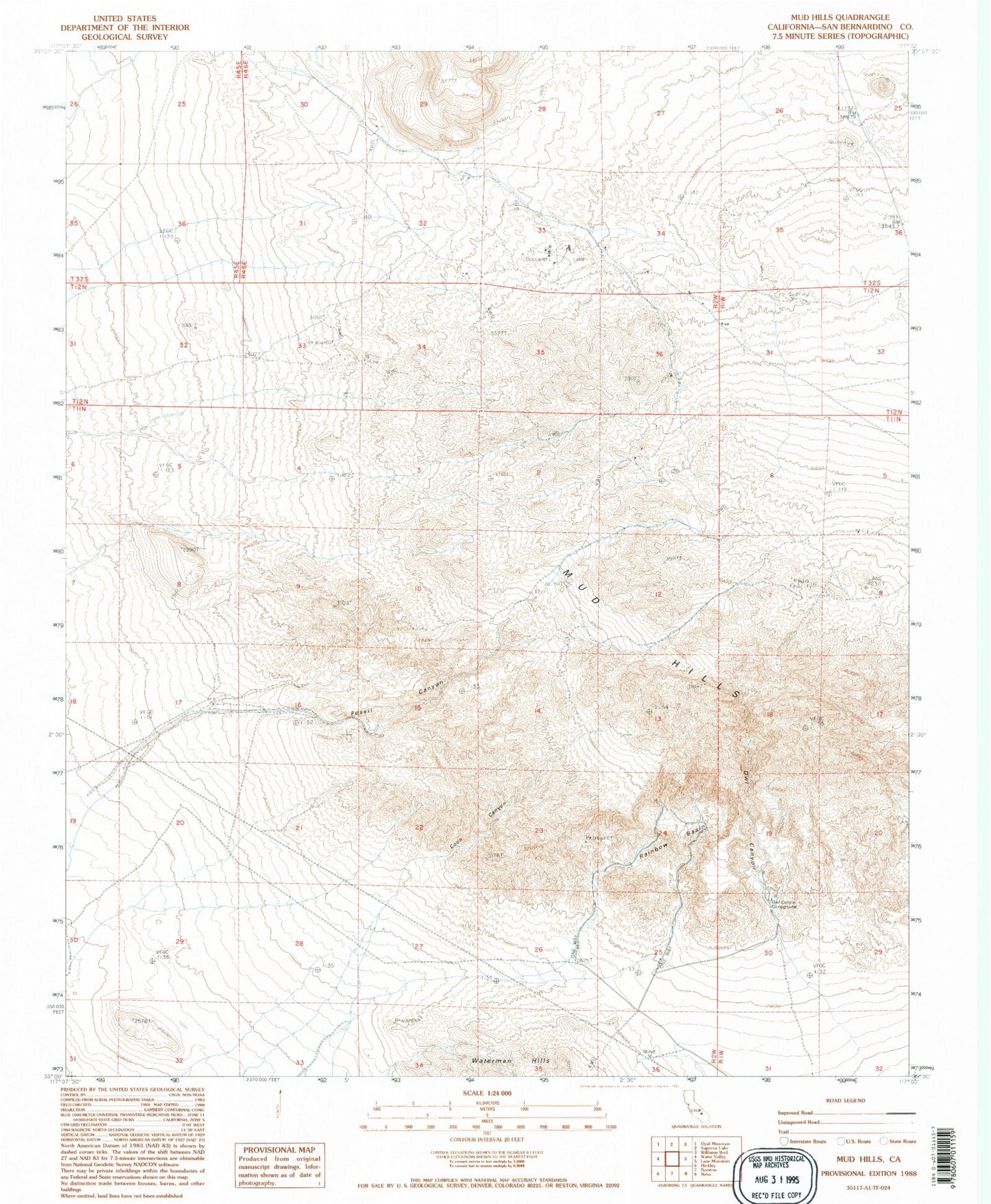 Classic USGS Mud Hills California 7.5'x7.5' Topo Map Image