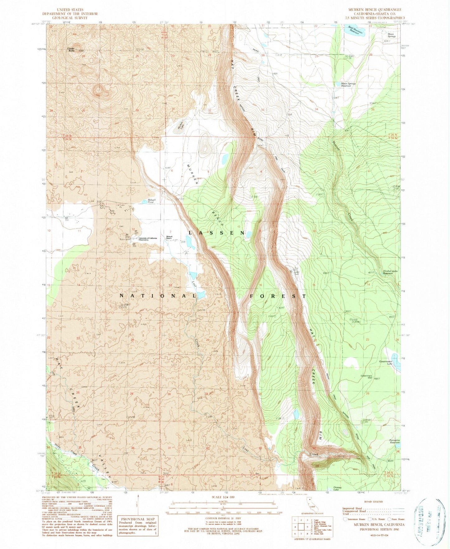 Classic USGS Murken Bench California 7.5'x7.5' Topo Map Image