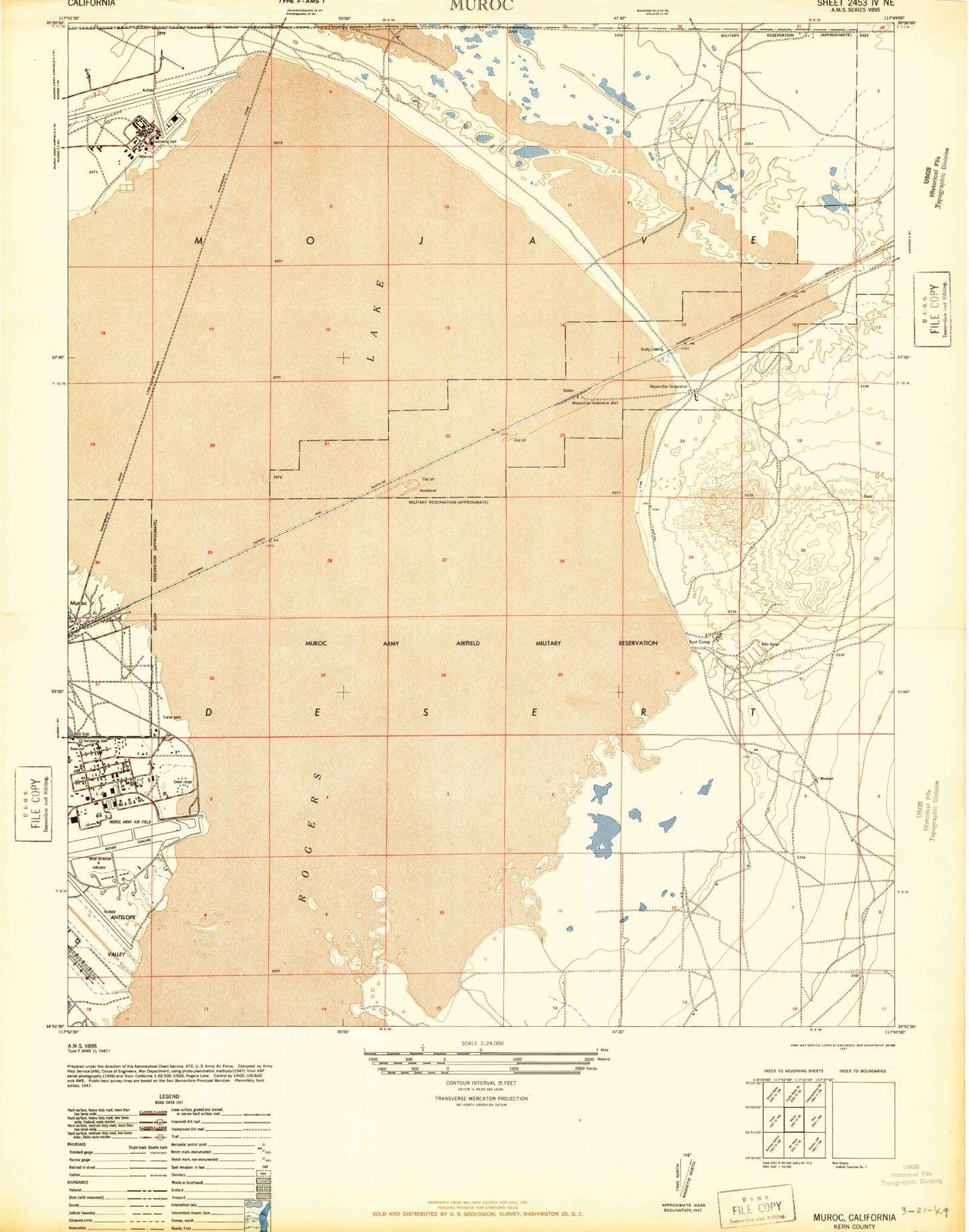 Classic USGS Rogers Lake North California 7.5'x7.5' Topo Map Image