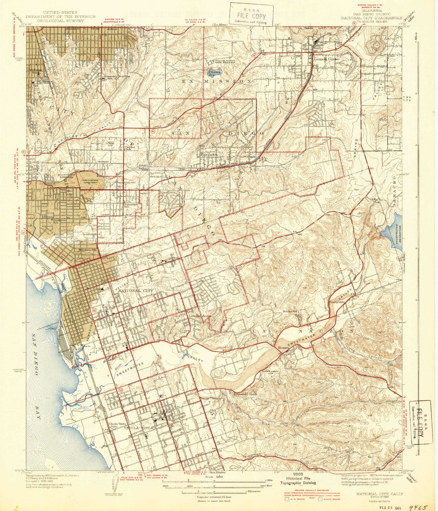 Classic USGS National City California 7.5'x7.5' Topo Map Image