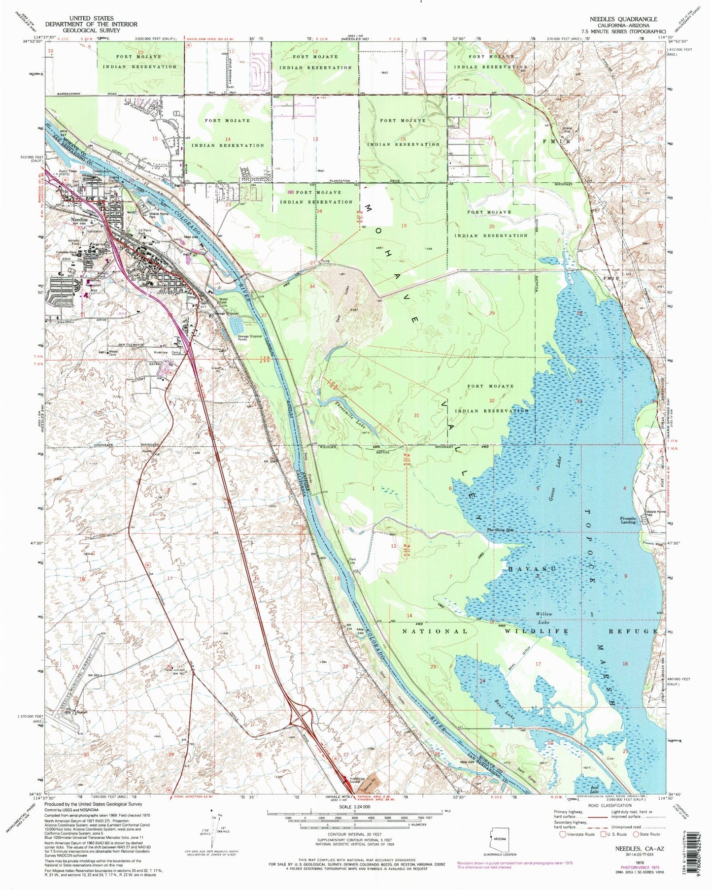 Classic USGS Needles California 7.5'x7.5' Topo Map Image