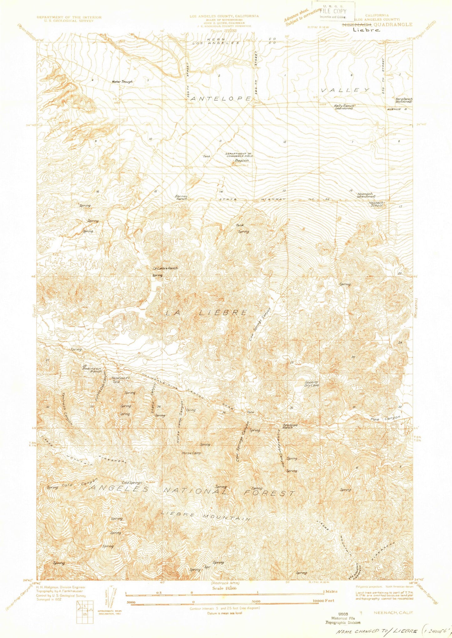 Classic USGS Liebre California 7.5'x7.5' Topo Map Image