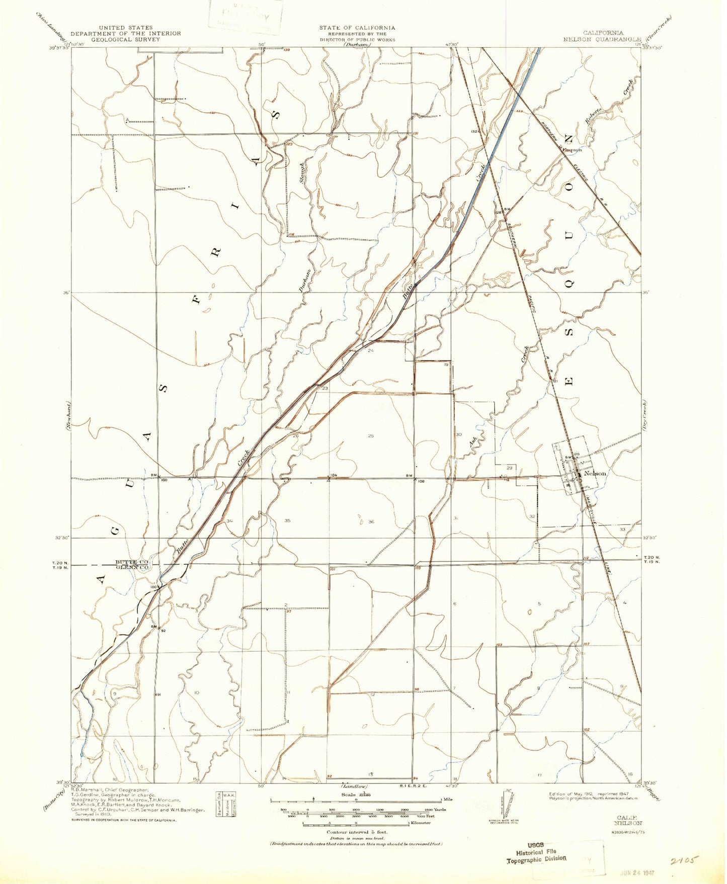 Classic USGS Nelson California 7.5'x7.5' Topo Map Image