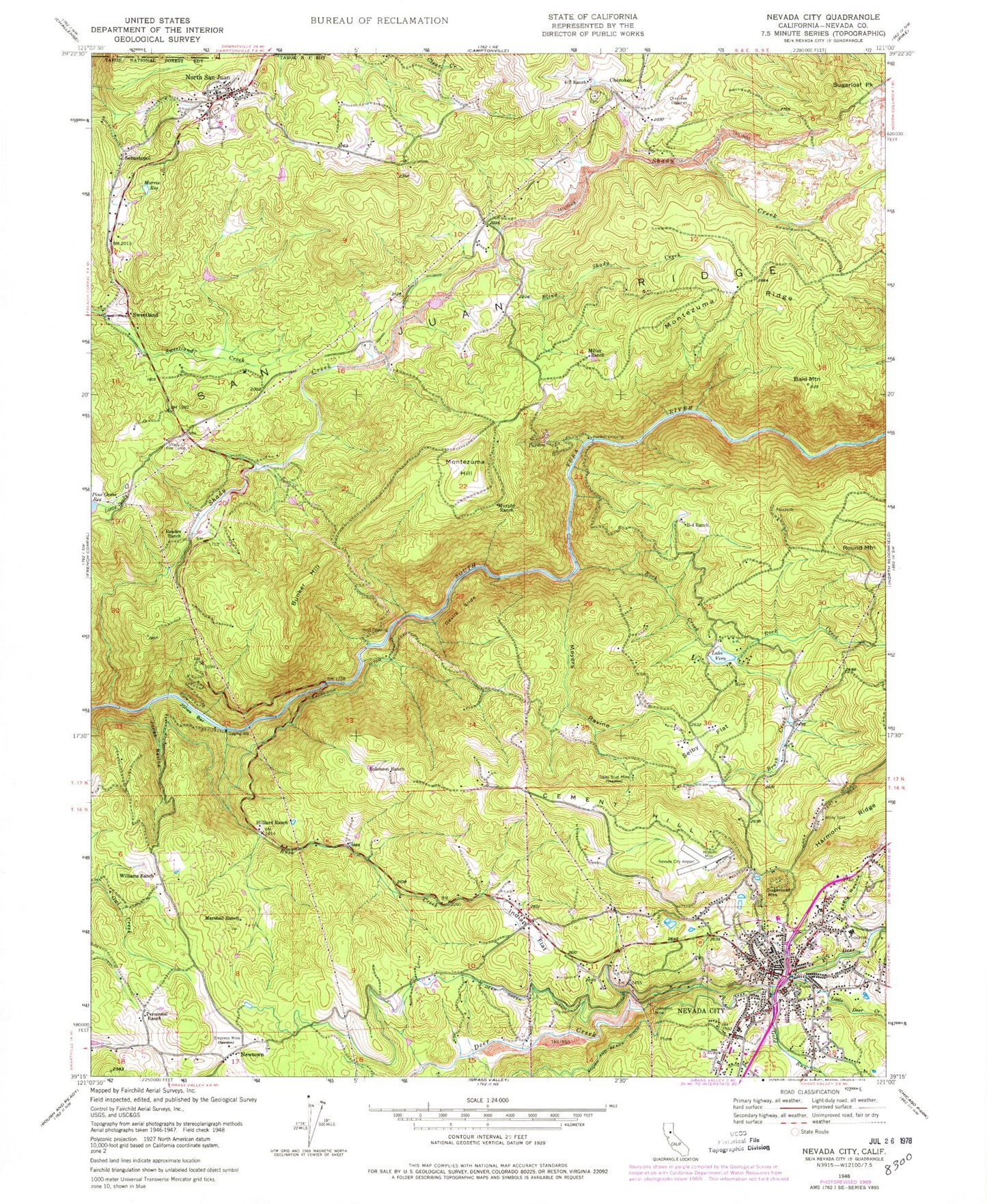 Classic USGS Nevada City California 7.5'x7.5' Topo Map Image