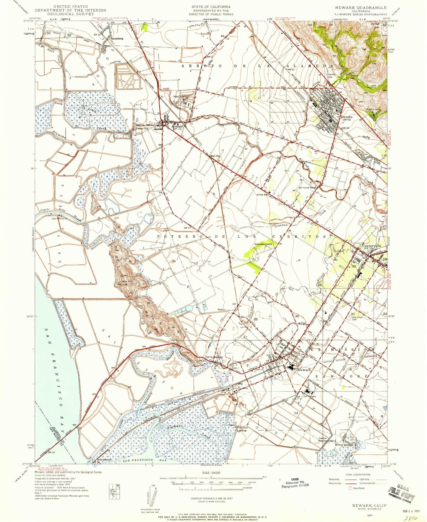 Classic USGS Newark California 7.5'x7.5' Topo Map Image