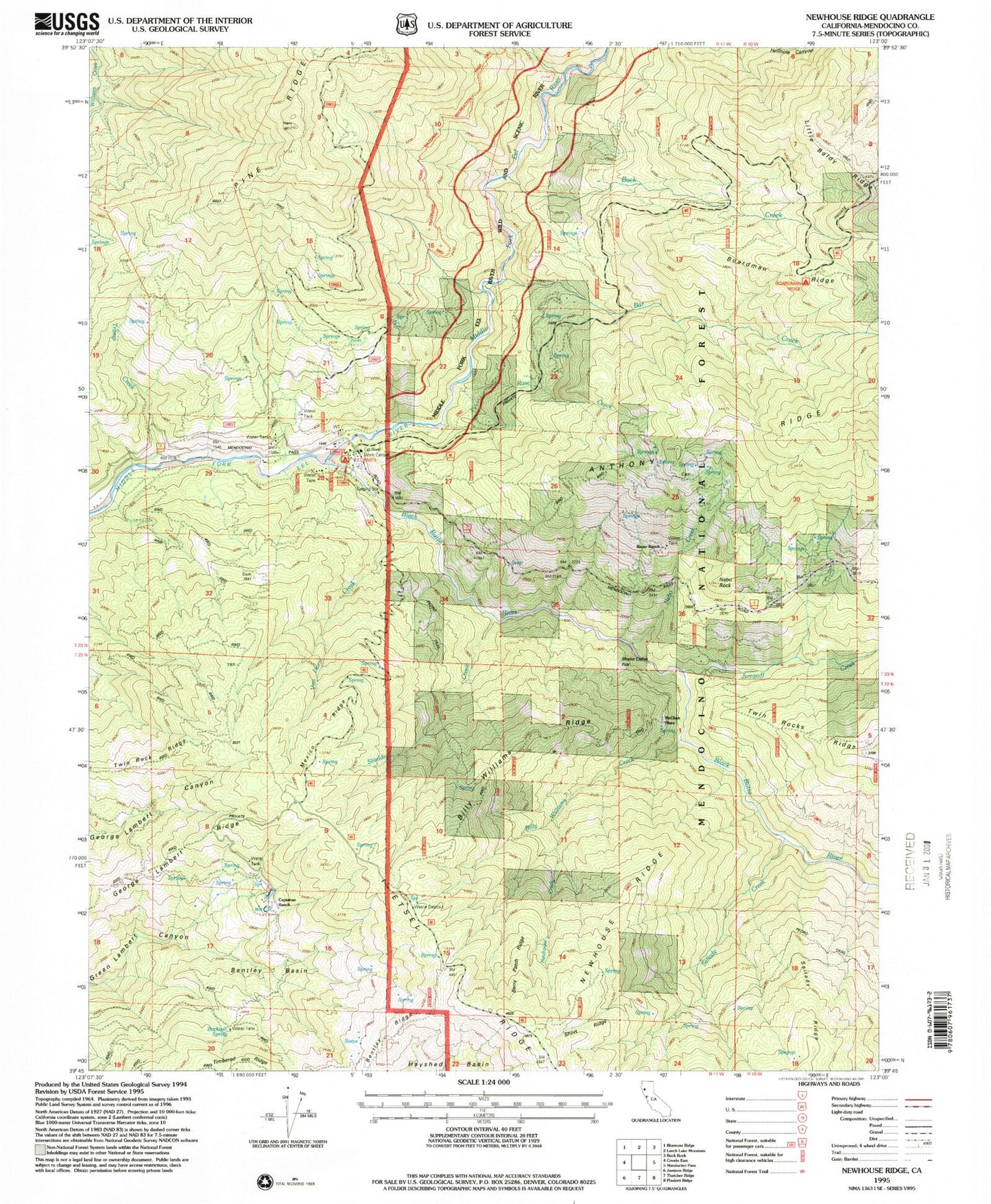 Classic USGS Newhouse Ridge California 7.5'x7.5' Topo Map Image