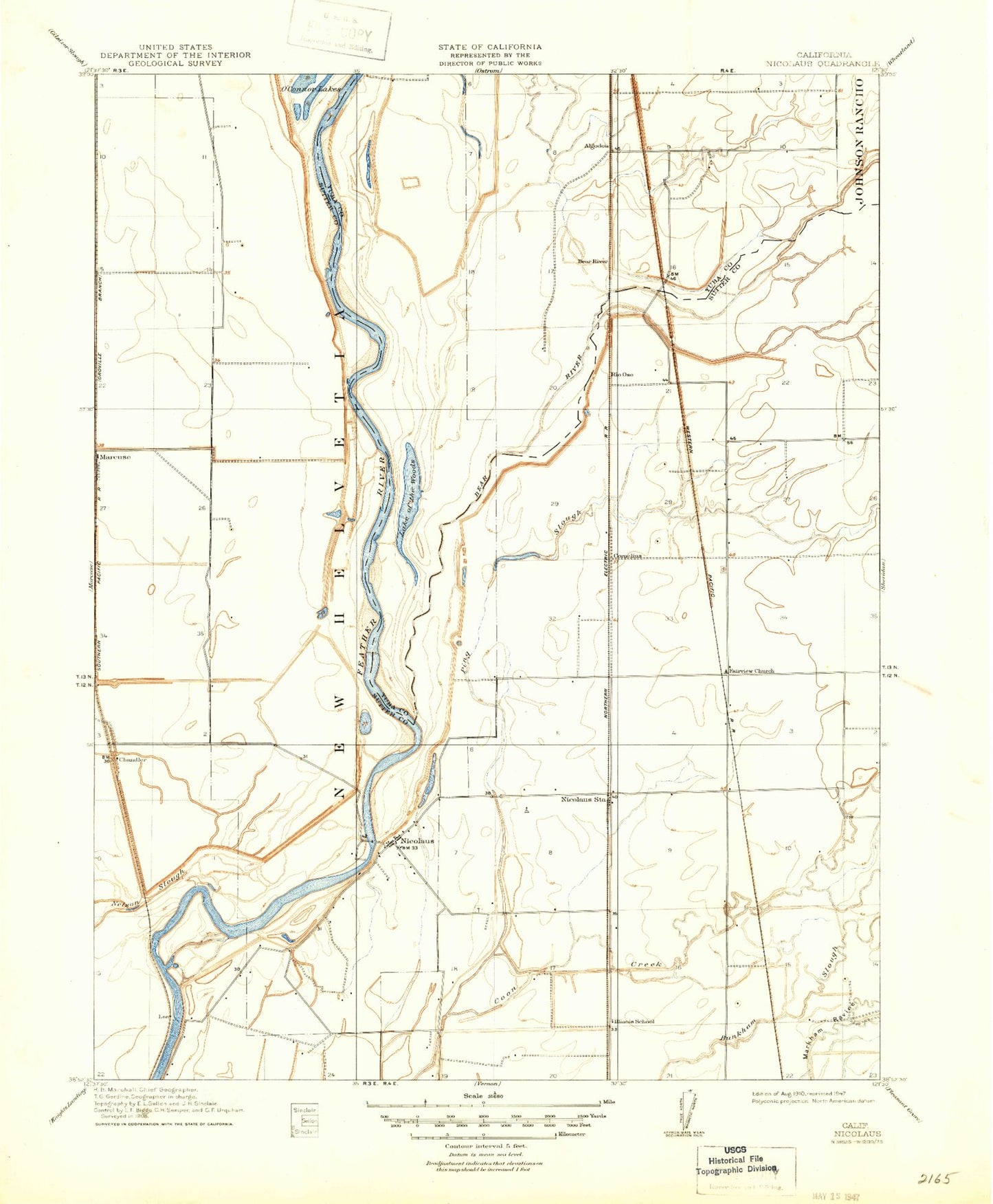 Classic USGS Nicolaus California 7.5'x7.5' Topo Map Image