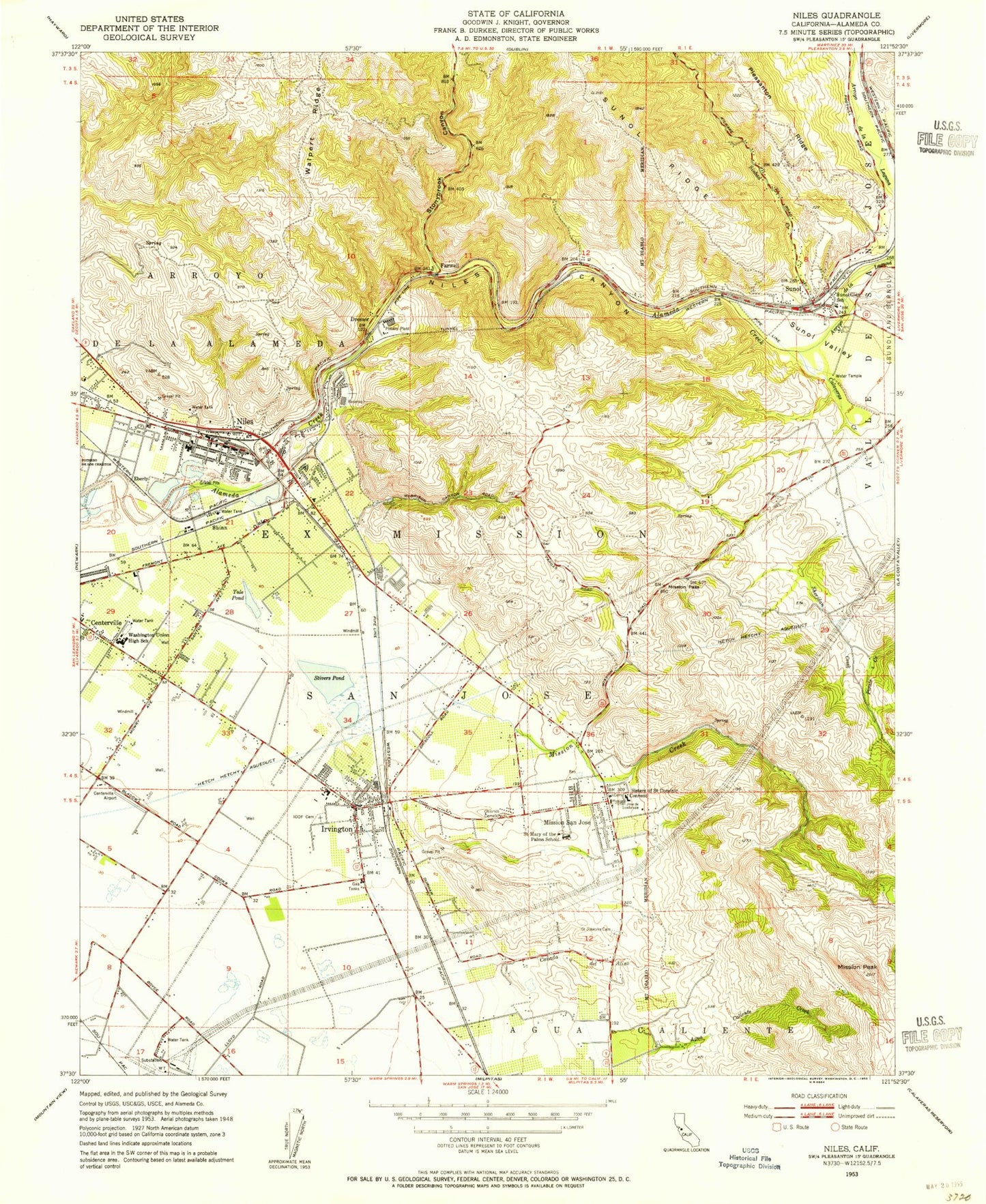 Classic USGS Niles California 7.5'x7.5' Topo Map Image