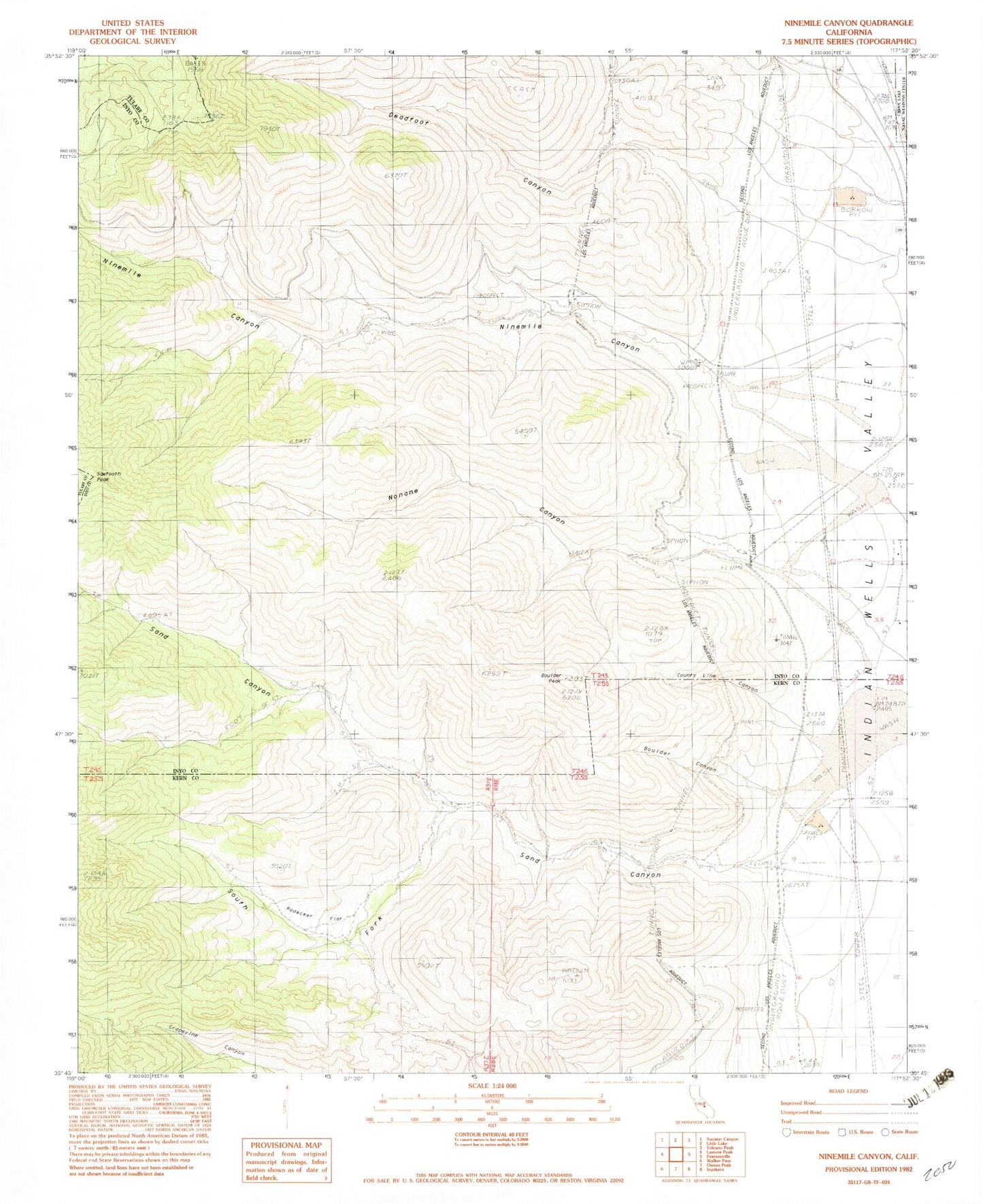 Classic USGS Ninemile Canyon California 7.5'x7.5' Topo Map Image