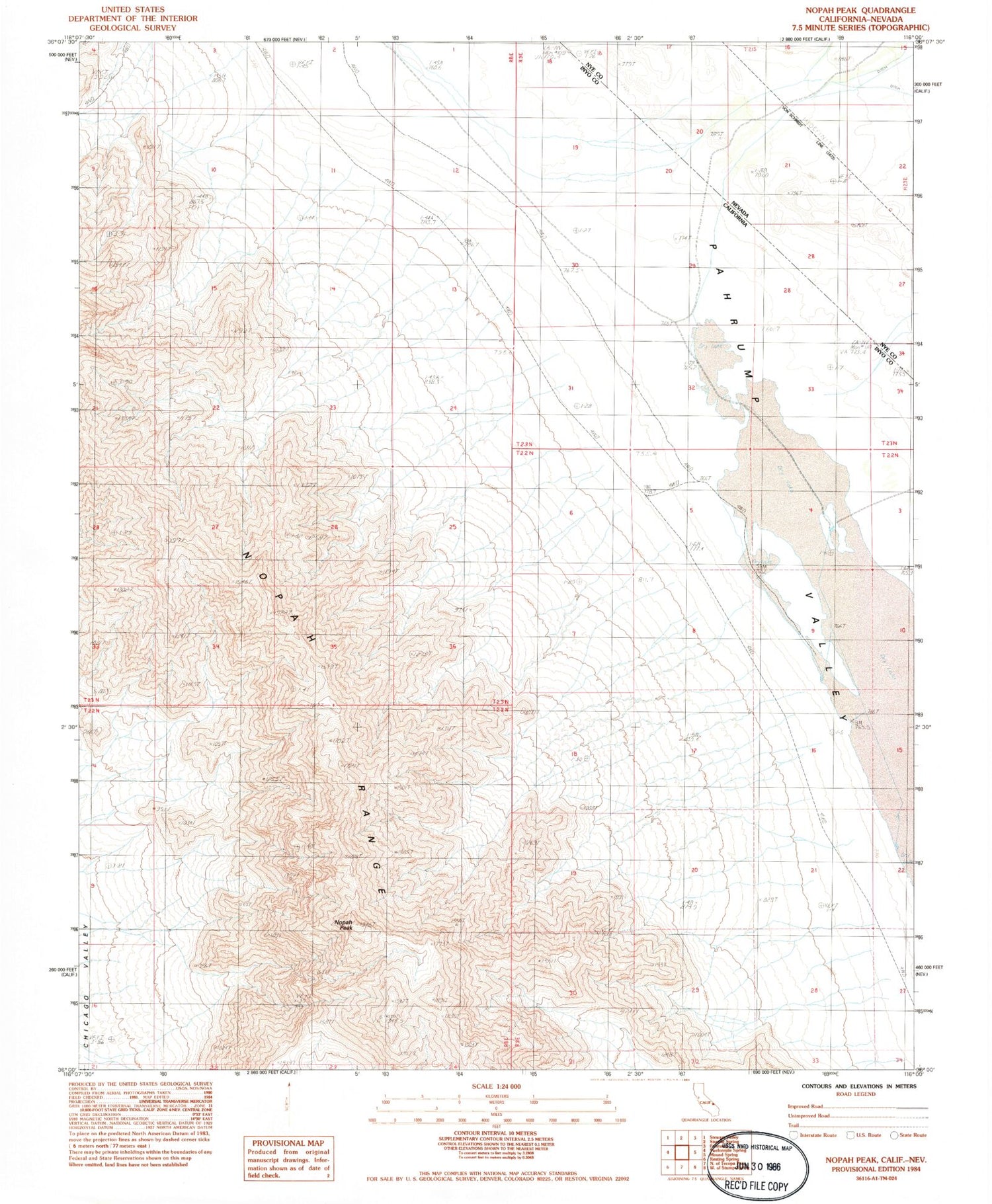 Classic USGS Nopah Peak California 7.5'x7.5' Topo Map Image
