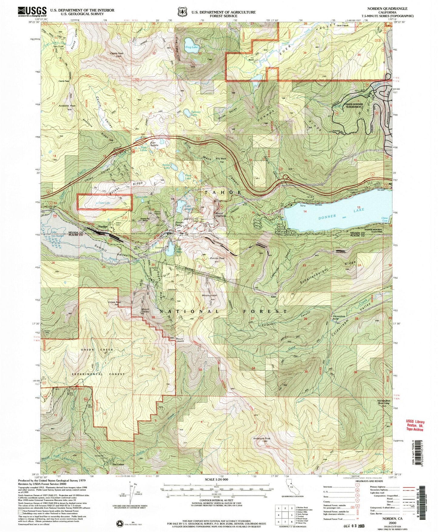 USGS Classic Norden California 7.5'x7.5' Topo Map Image