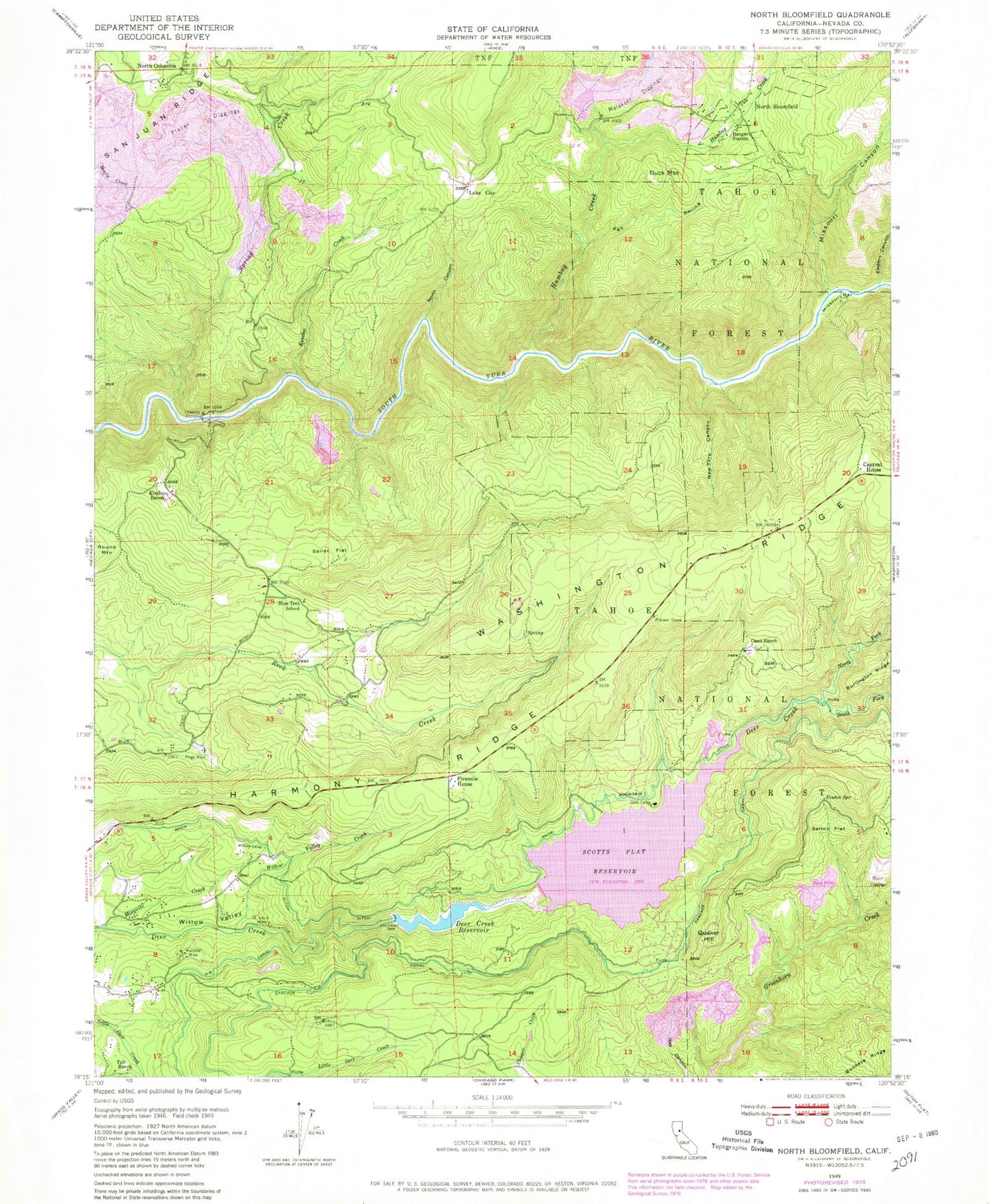 Classic USGS North Bloomfield California 7.5'x7.5' Topo Map Image