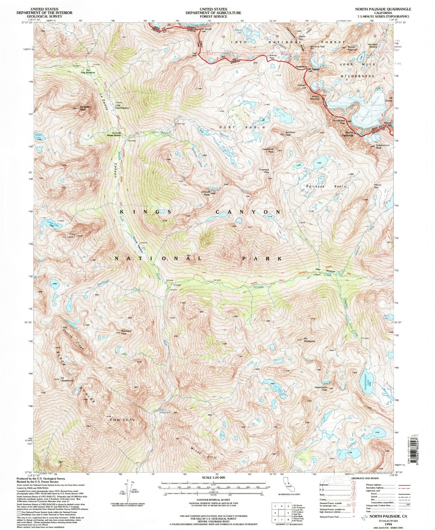 USGS Classic North Palisade California 7.5'x7.5' Topo Map Image