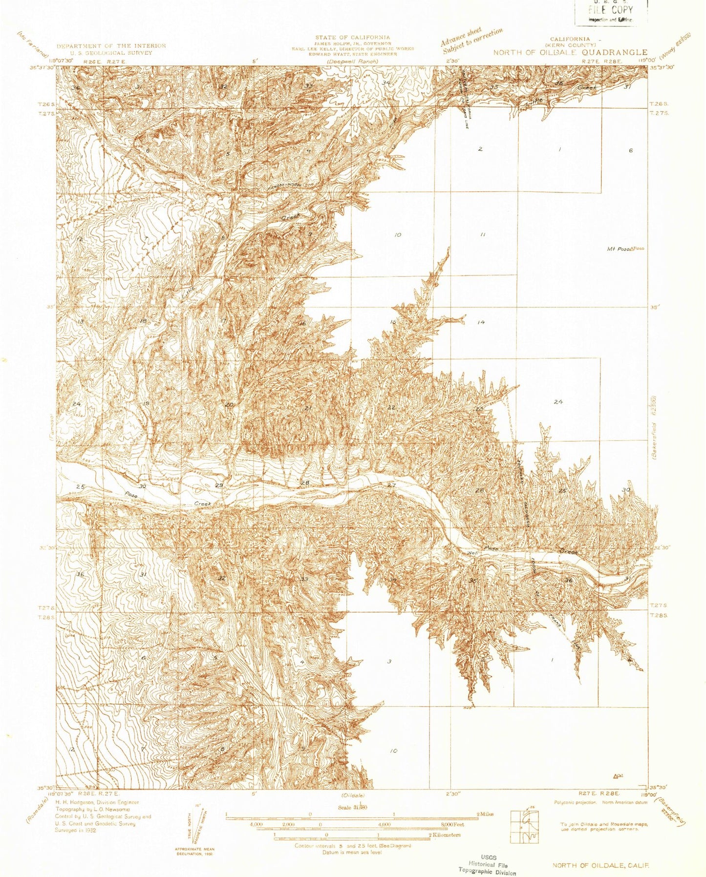 Classic USGS North of Oildale California 7.5'x7.5' Topo Map Image