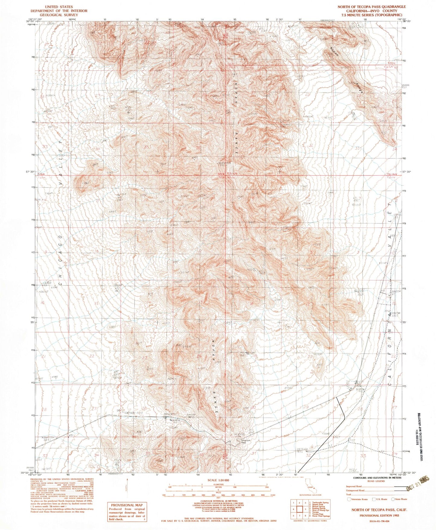 Classic USGS North of Tecopa Pass California 7.5'x7.5' Topo Map Image