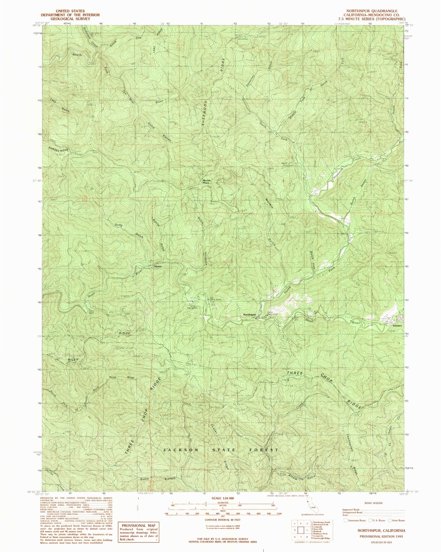 Classic USGS Northspur California 7.5'x7.5' Topo Map Image