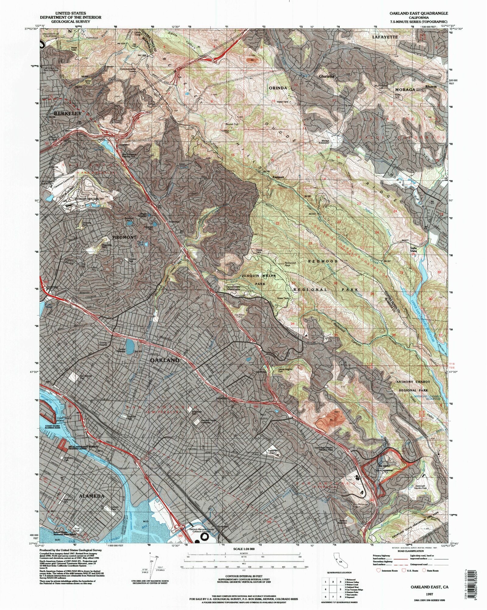 Classic USGS Oakland East California 7.5'x7.5' Topo Map, image size:1600x2005