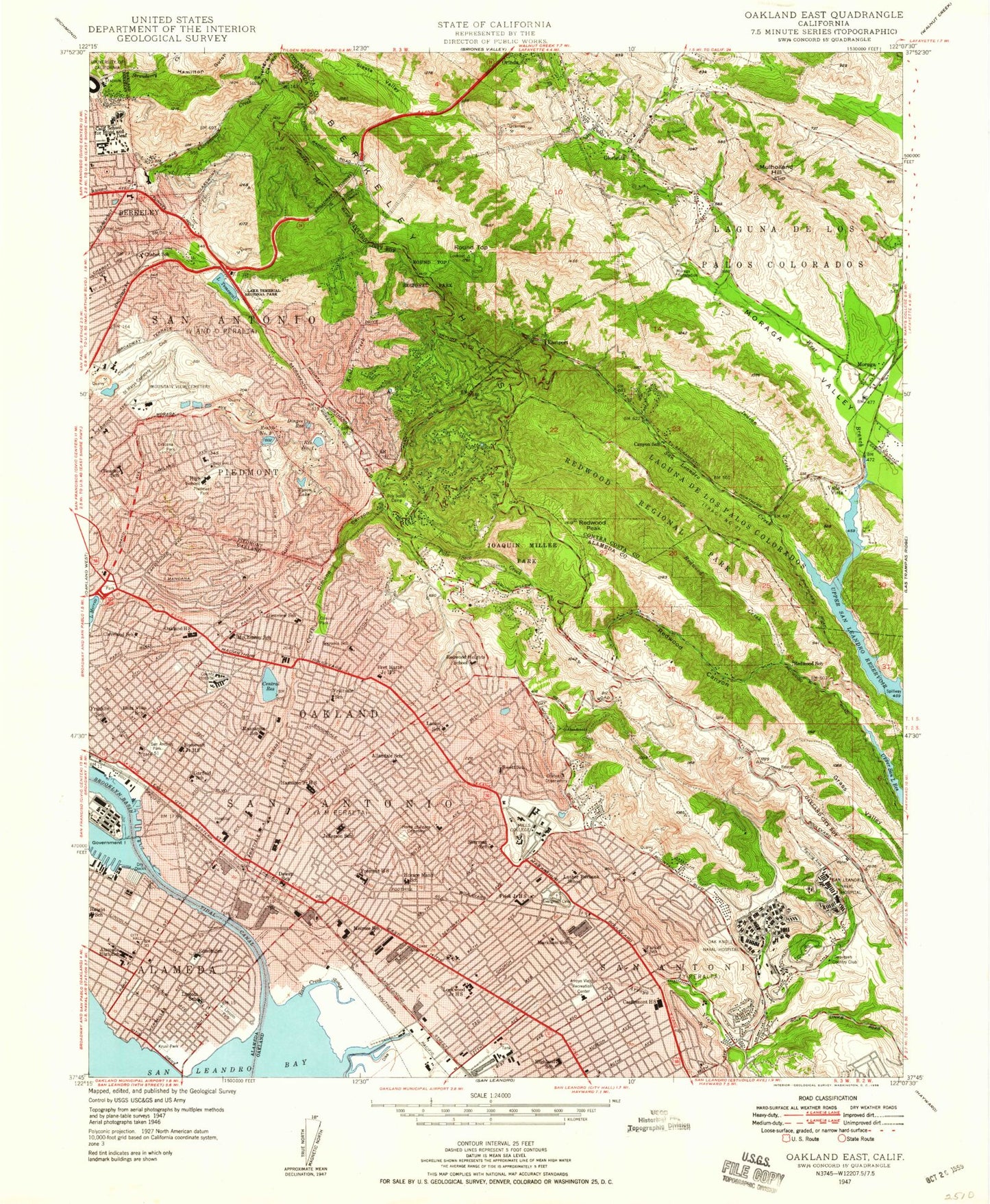 Classic USGS Oakland East California 7.5'x7.5' Topo Map Image