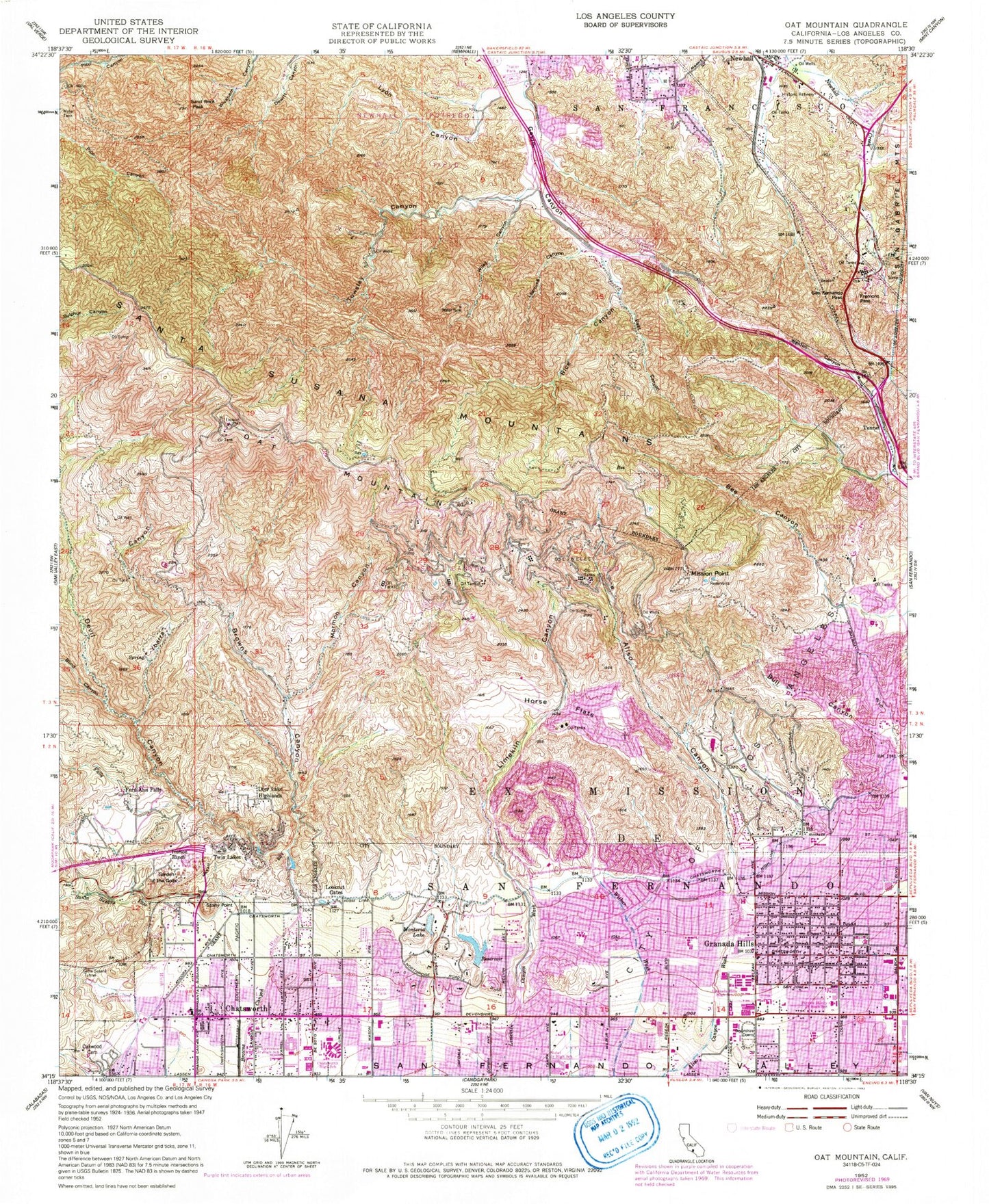 Classic USGS Oat Mountain California 7.5'x7.5' Topo Map Image