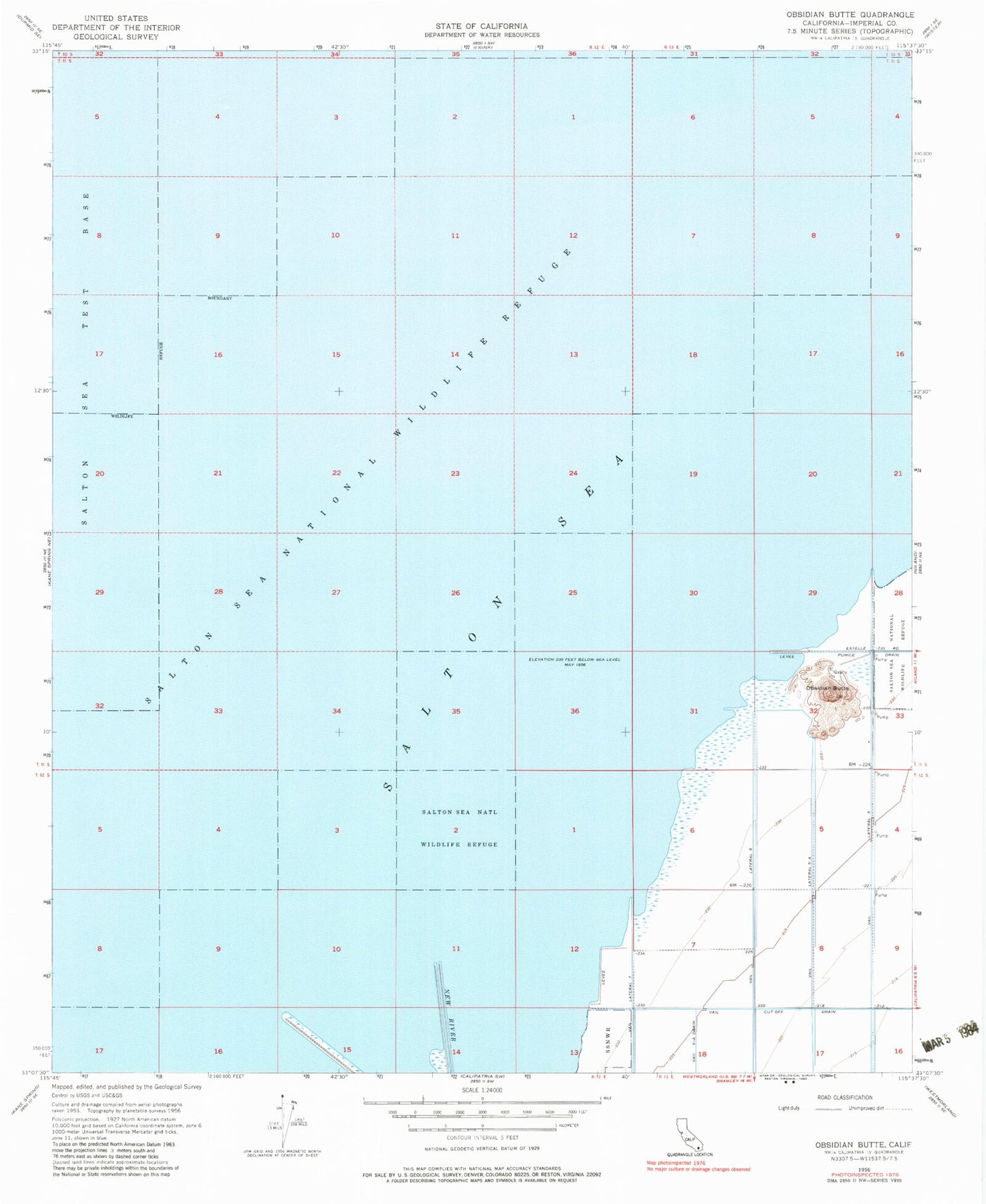 Classic USGS Obsidian Butte California 7.5'x7.5' Topo Map Image