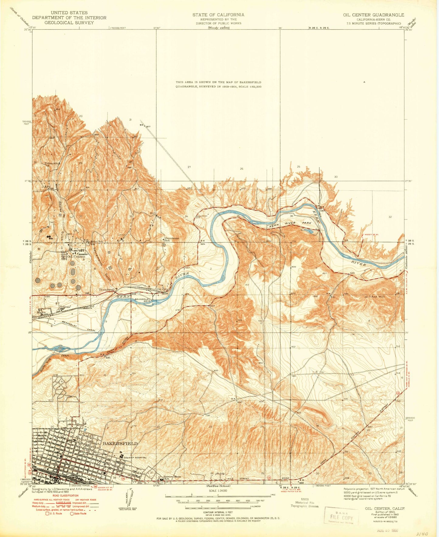 Classic USGS Oil Center California 7.5'x7.5' Topo Map Image