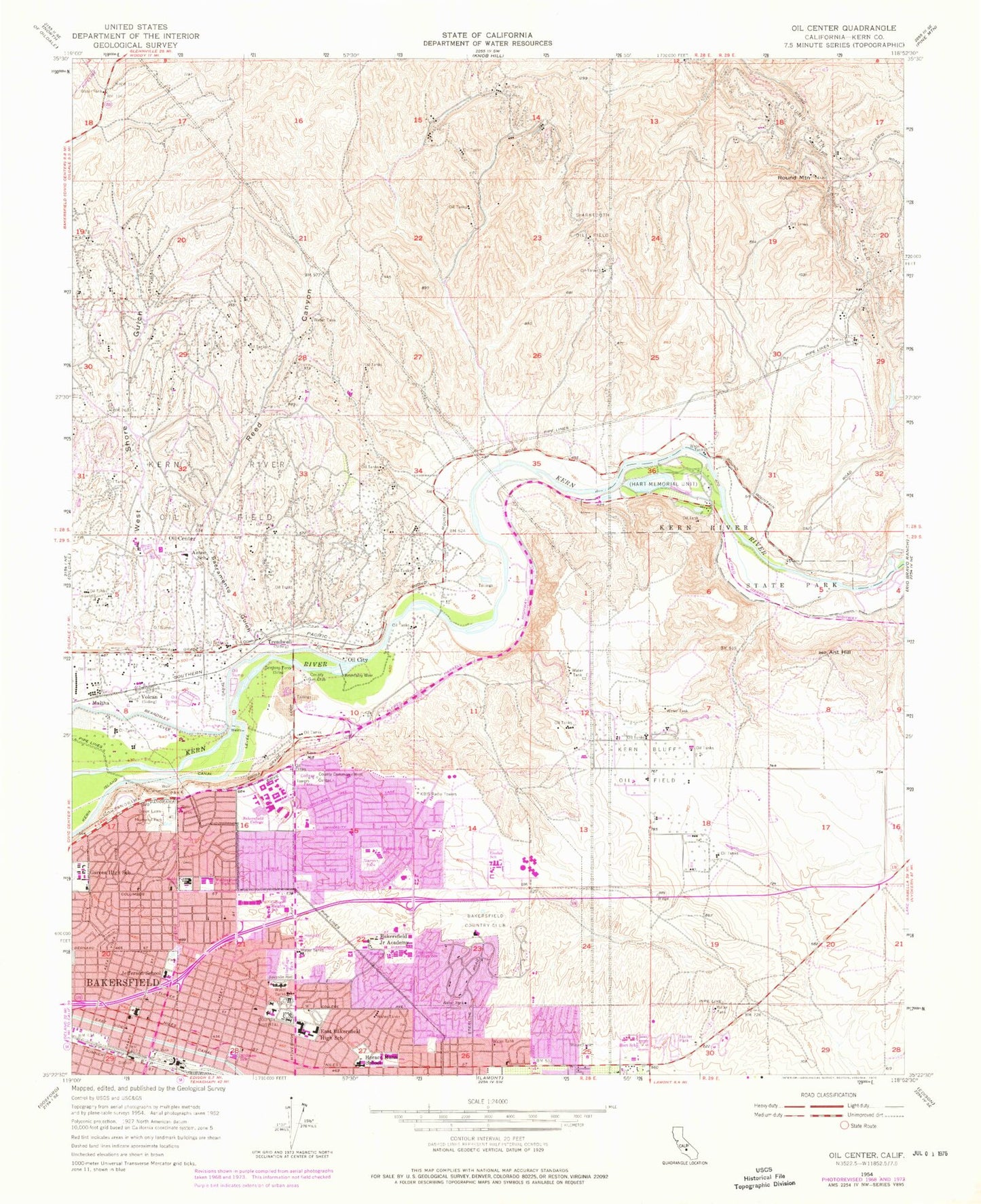 Classic USGS Oil Center California 7.5'x7.5' Topo Map Image