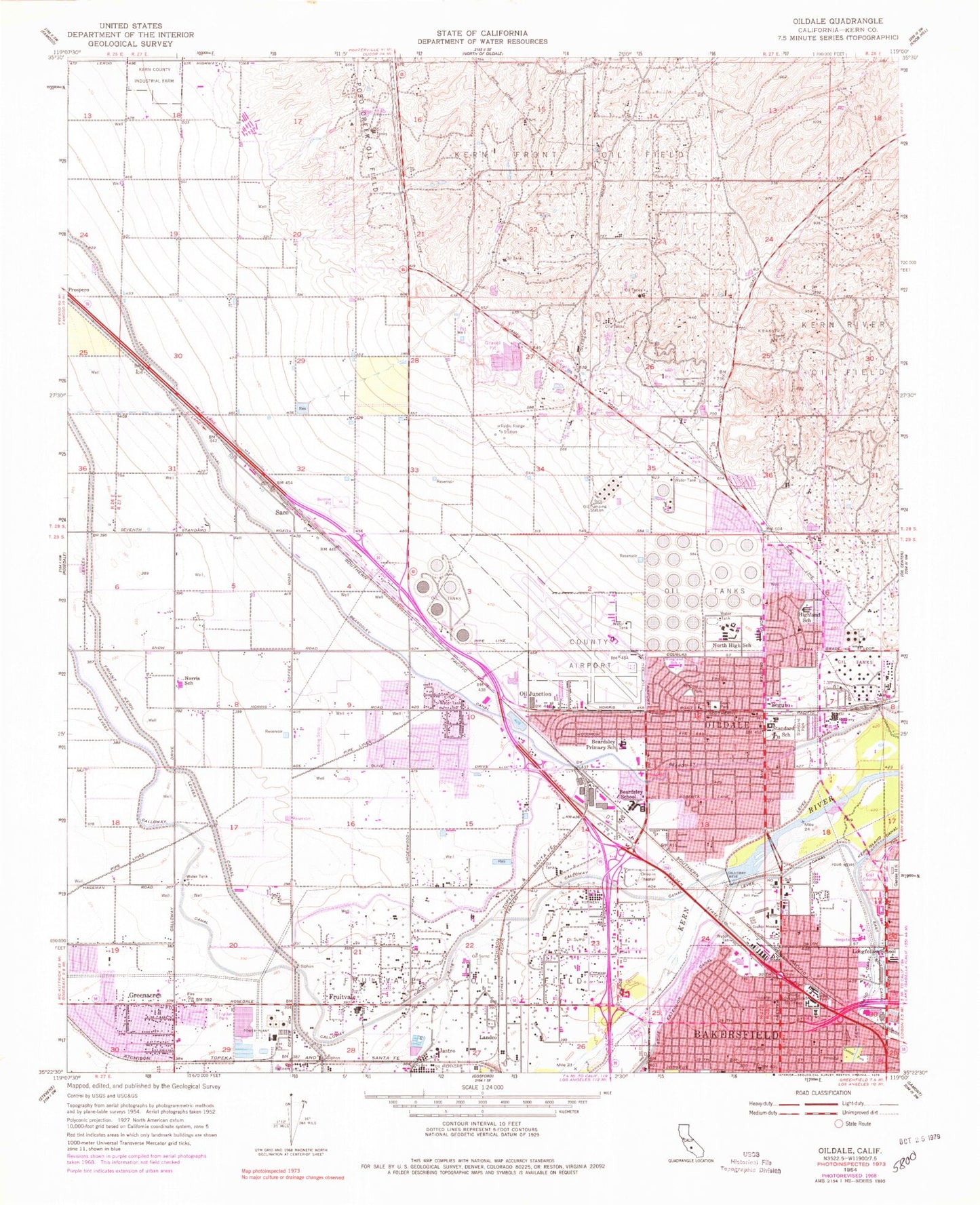 Classic USGS Oildale California 7.5'x7.5' Topo Map Image