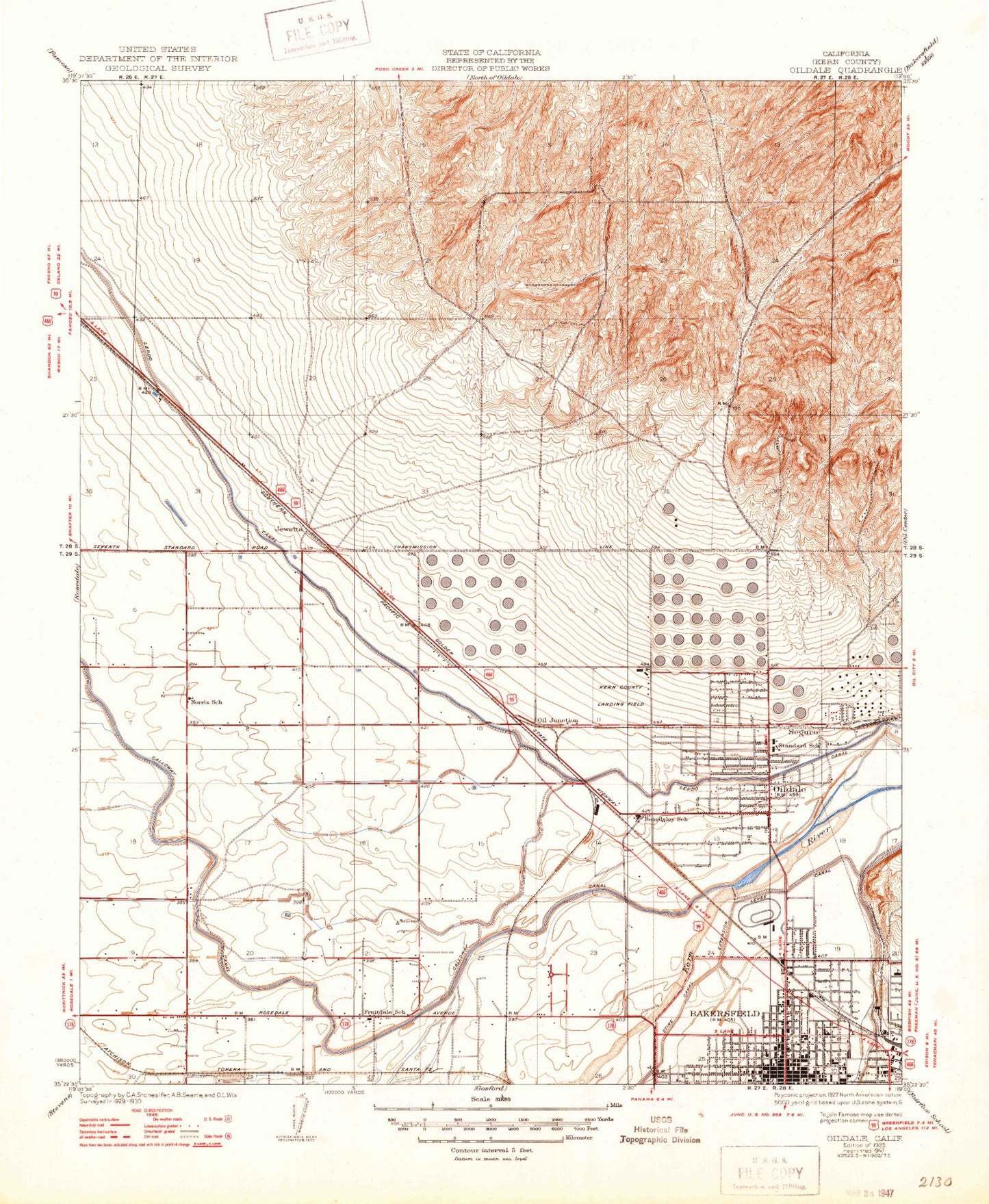 Classic USGS Oildale California 7.5'x7.5' Topo Map Image