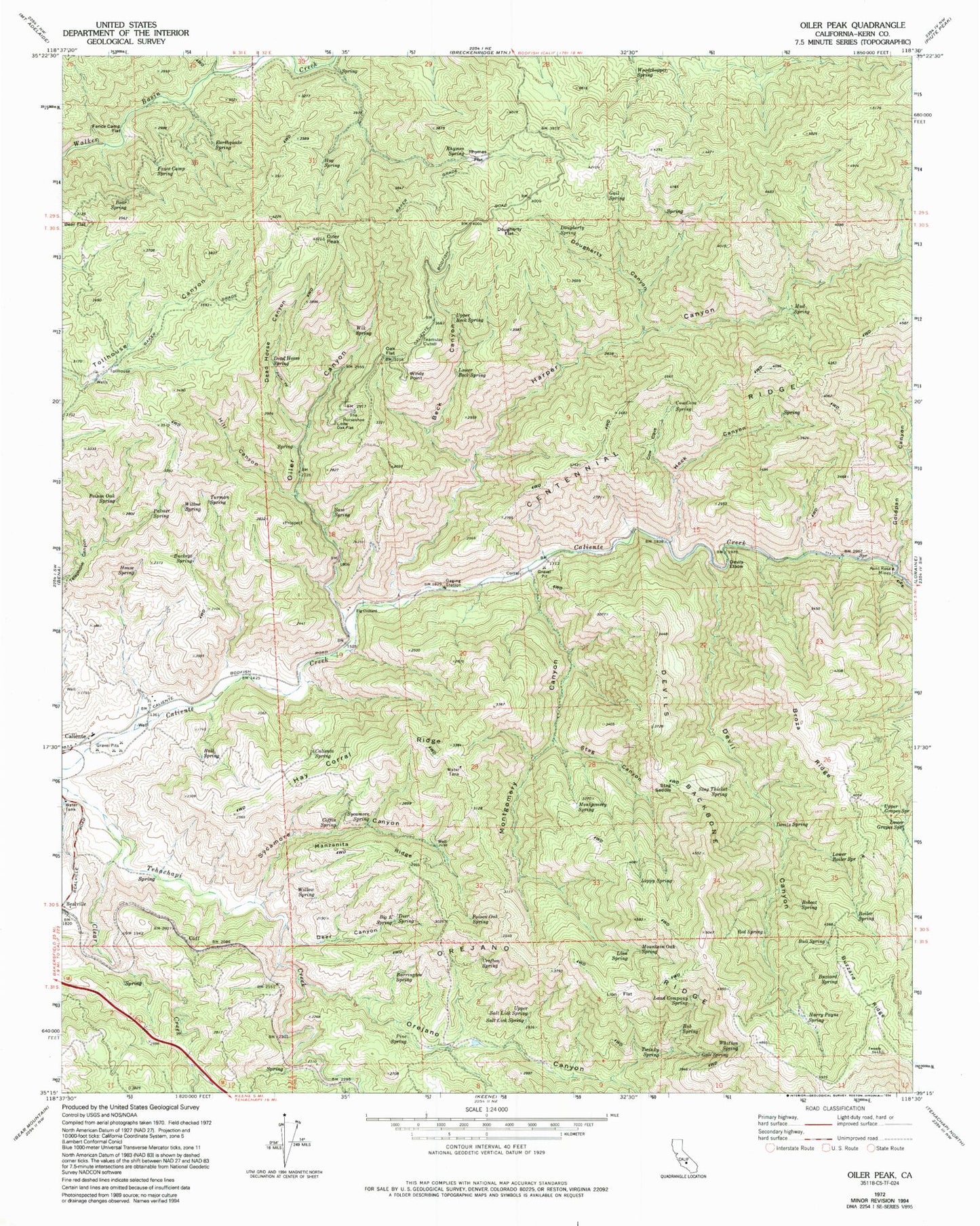 Classic USGS Oiler Peak California 7.5'x7.5' Topo Map Image