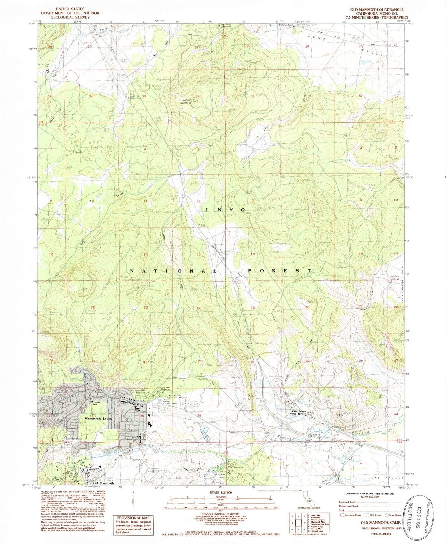 Classic USGS Old Mammoth California 7.5'x7.5' Topo Map Image