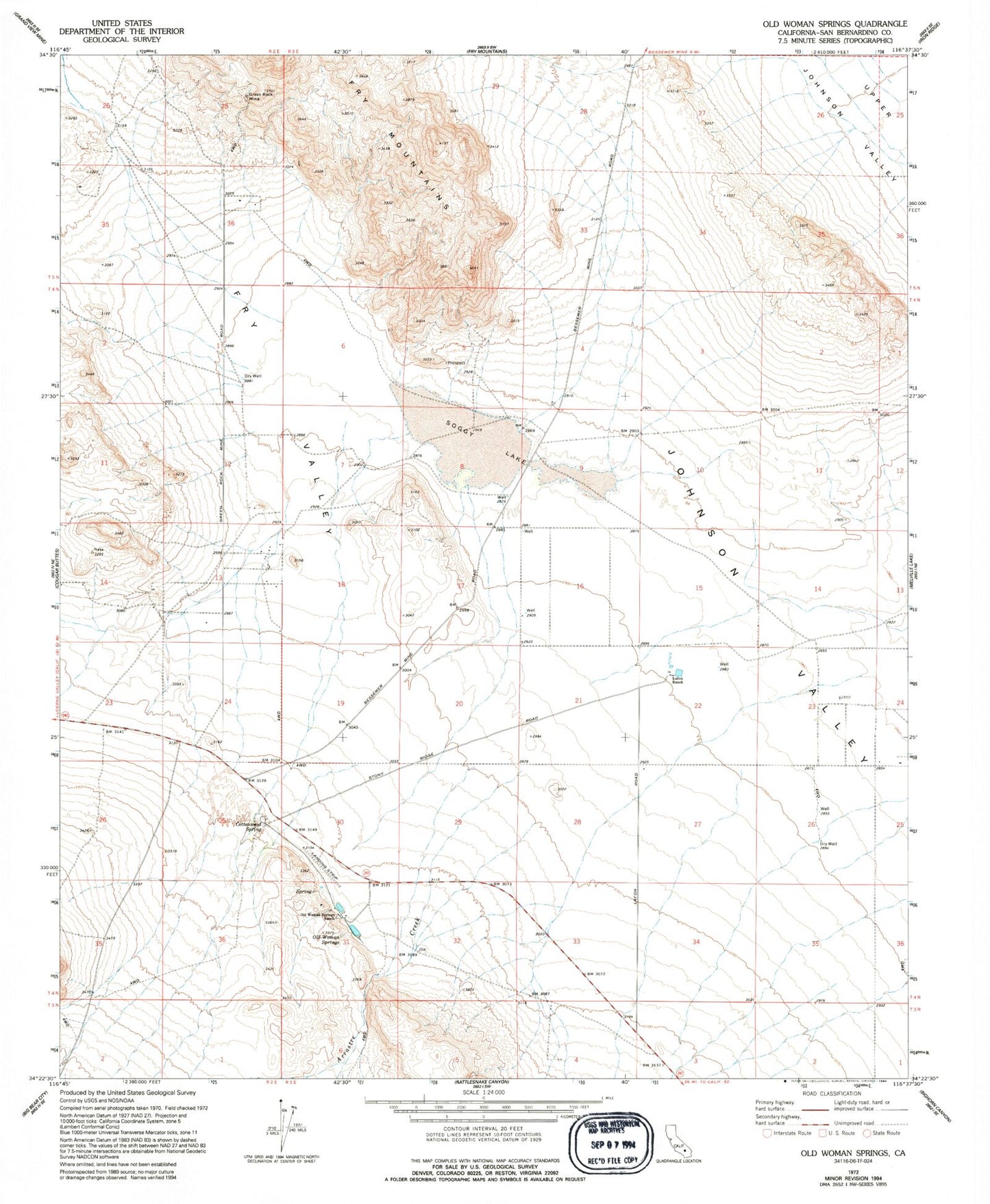 Classic USGS Old Woman Springs California 7.5'x7.5' Topo Map Image