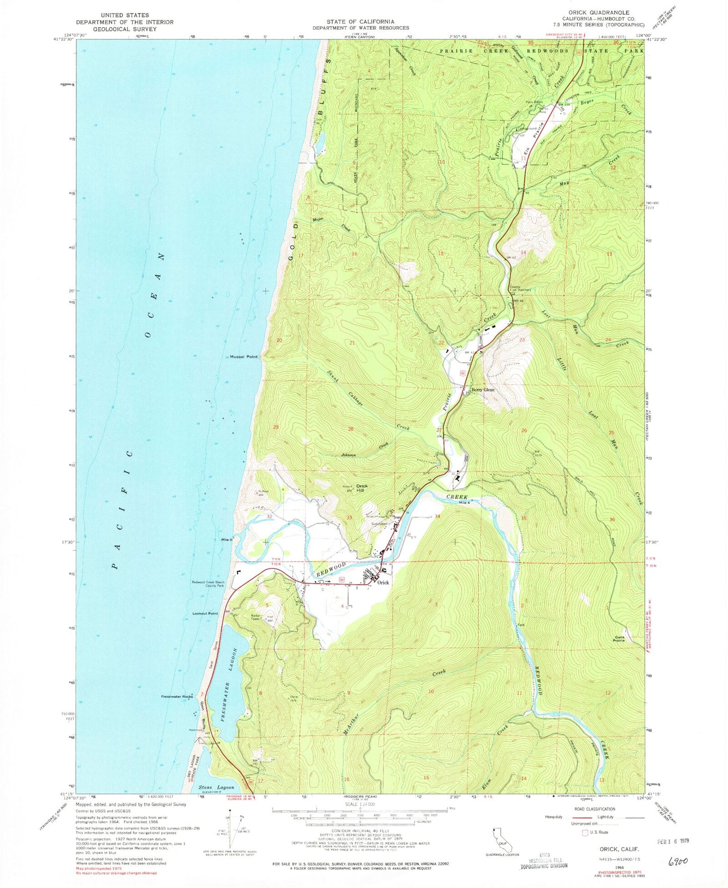 Classic USGS Orick California 7.5'x7.5' Topo Map Image