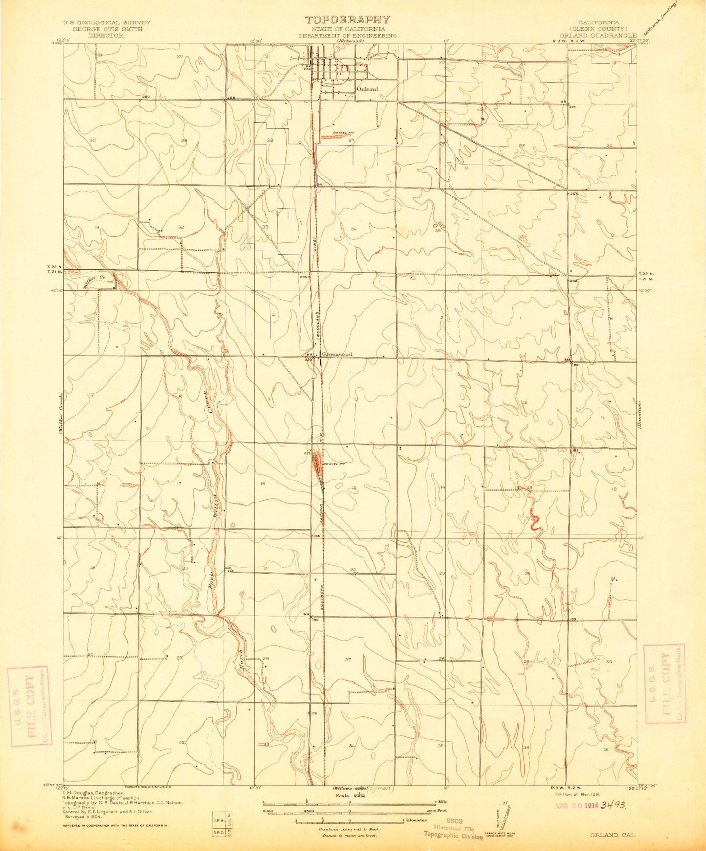 Classic USGS Orland California 7.5'x7.5' Topo Map Image