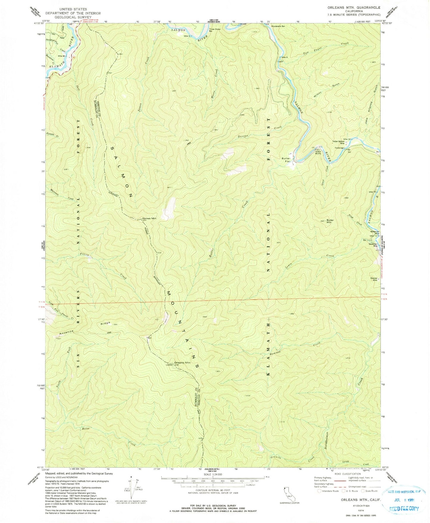 Classic USGS Orleans Mountain California 7.5'x7.5' Topo Map Image