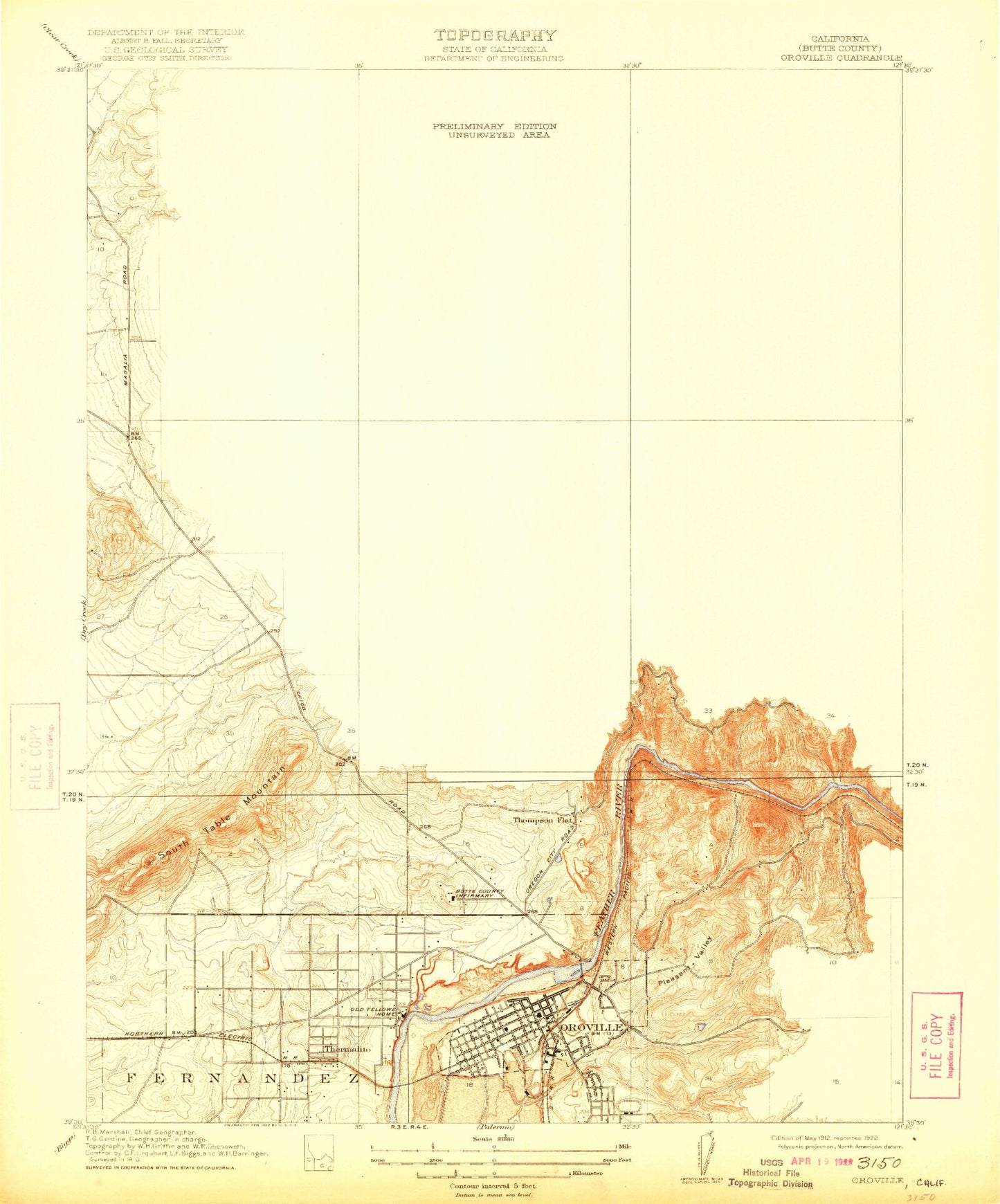 Classic USGS Oroville California 7.5'x7.5' Topo Map Image