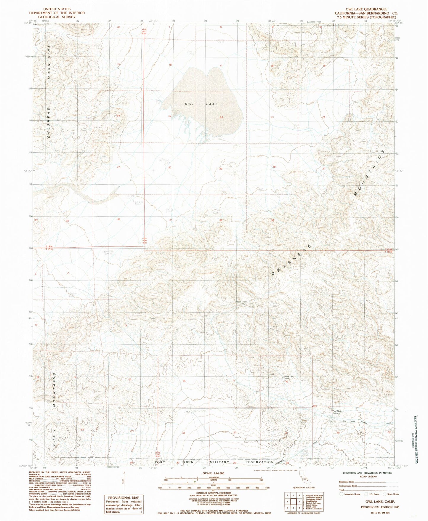 Classic USGS Owl Lake California 7.5'x7.5' Topo Map Image