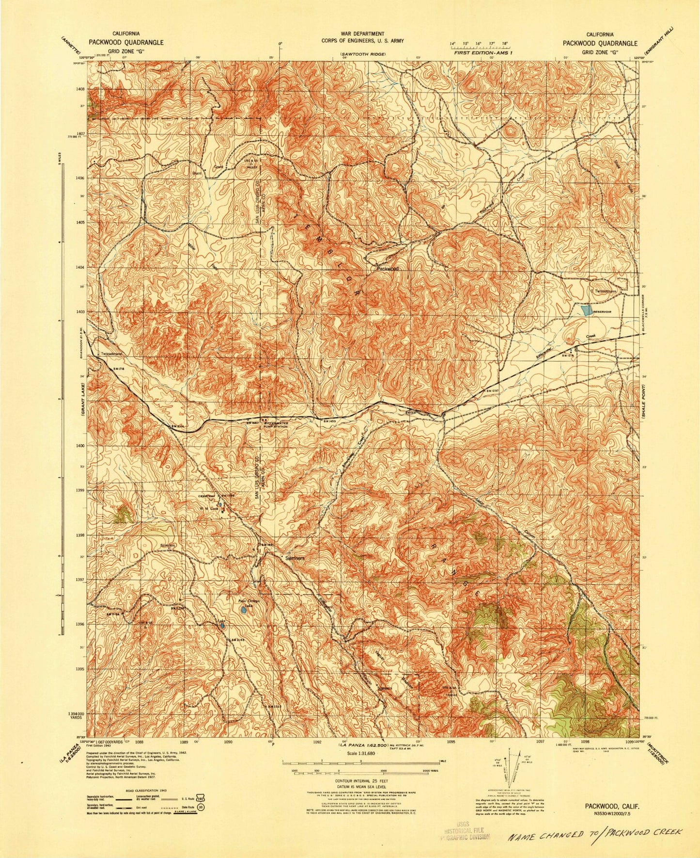 Classic USGS Packwood Creek California 7.5'x7.5' Topo Map Image