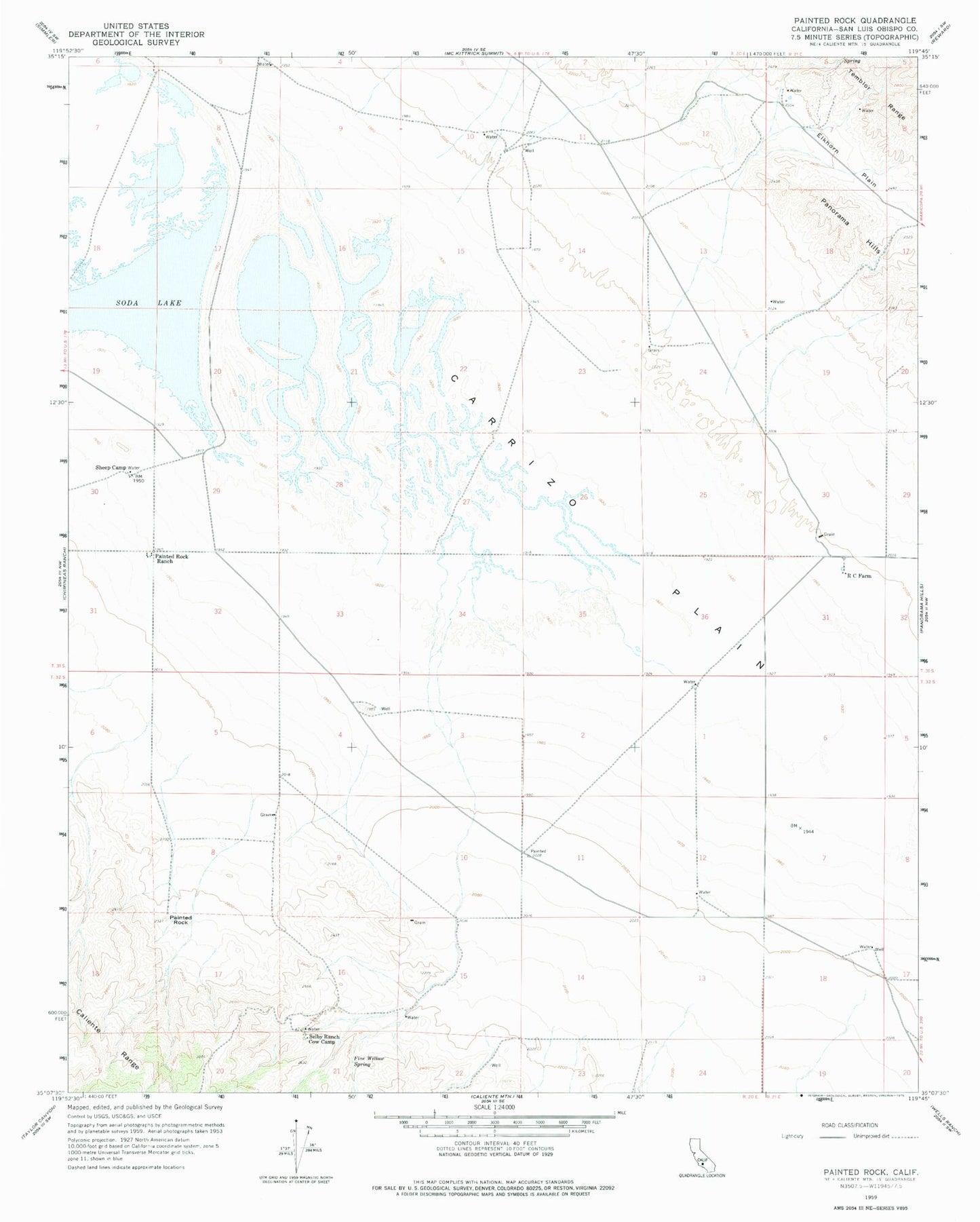 Classic USGS Painted Rock California 7.5'x7.5' Topo Map Image