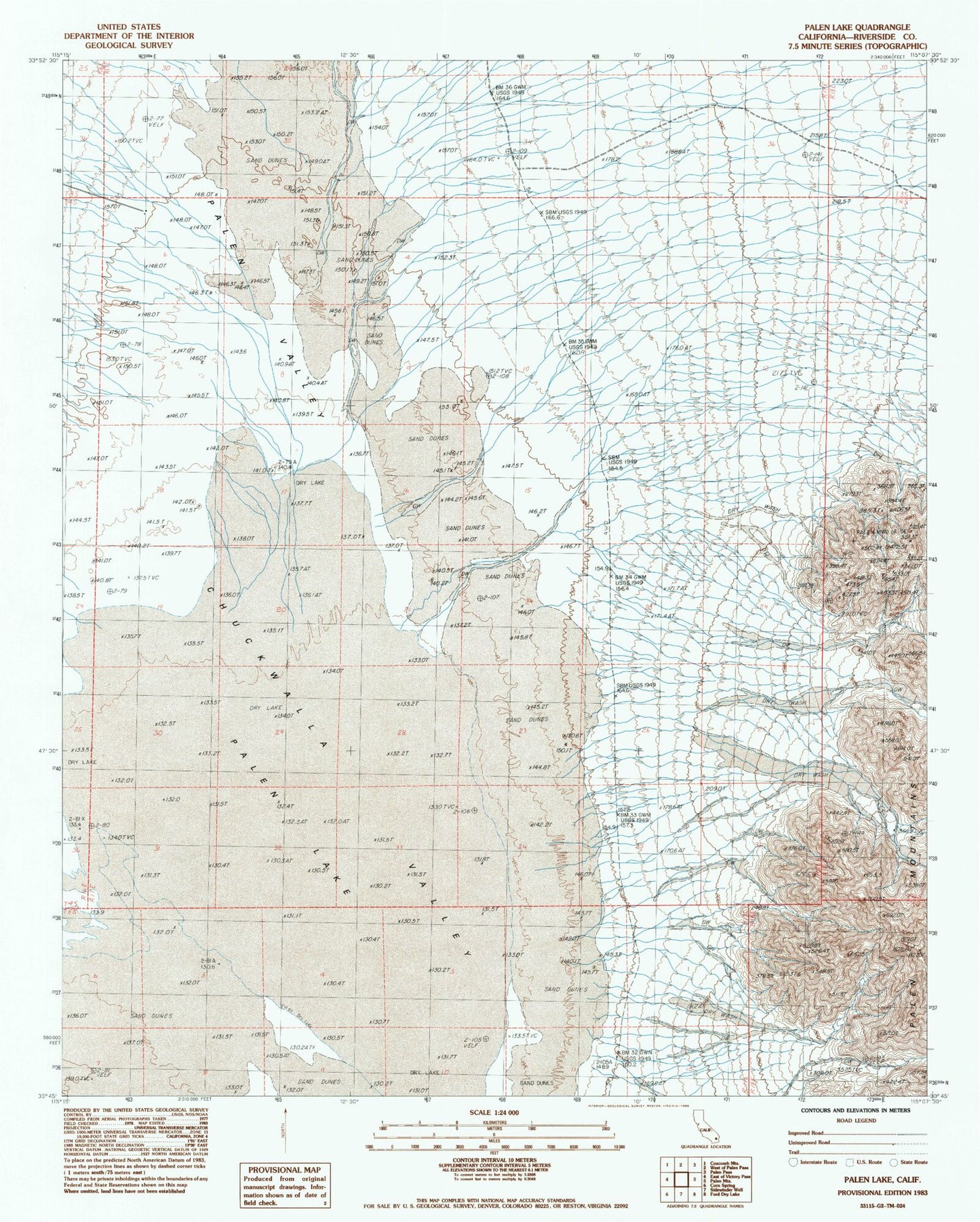Classic USGS Palen Lake California 7.5'x7.5' Topo Map Image