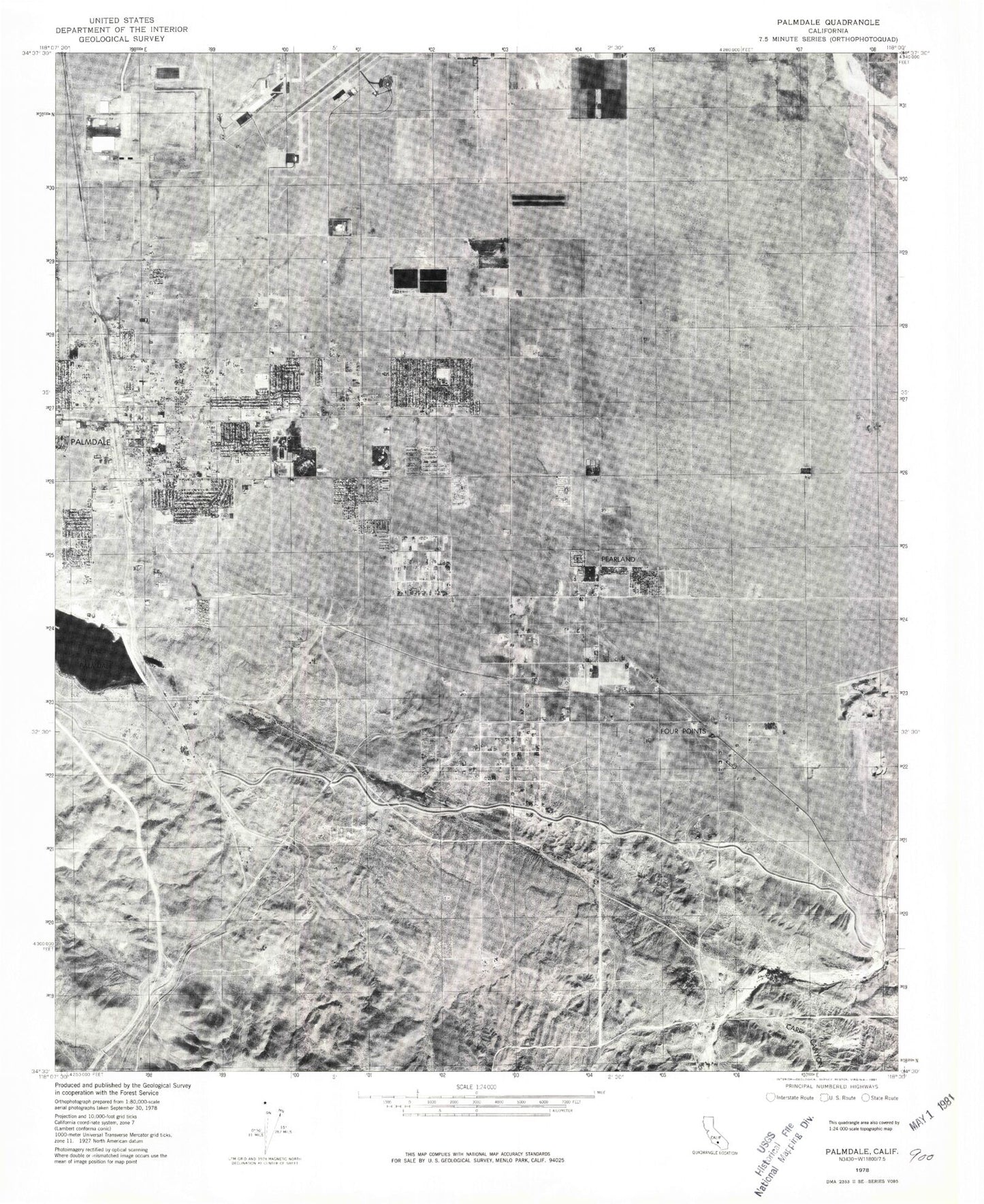 Classic USGS Palmdale California 7.5'x7.5' Topo Map Image