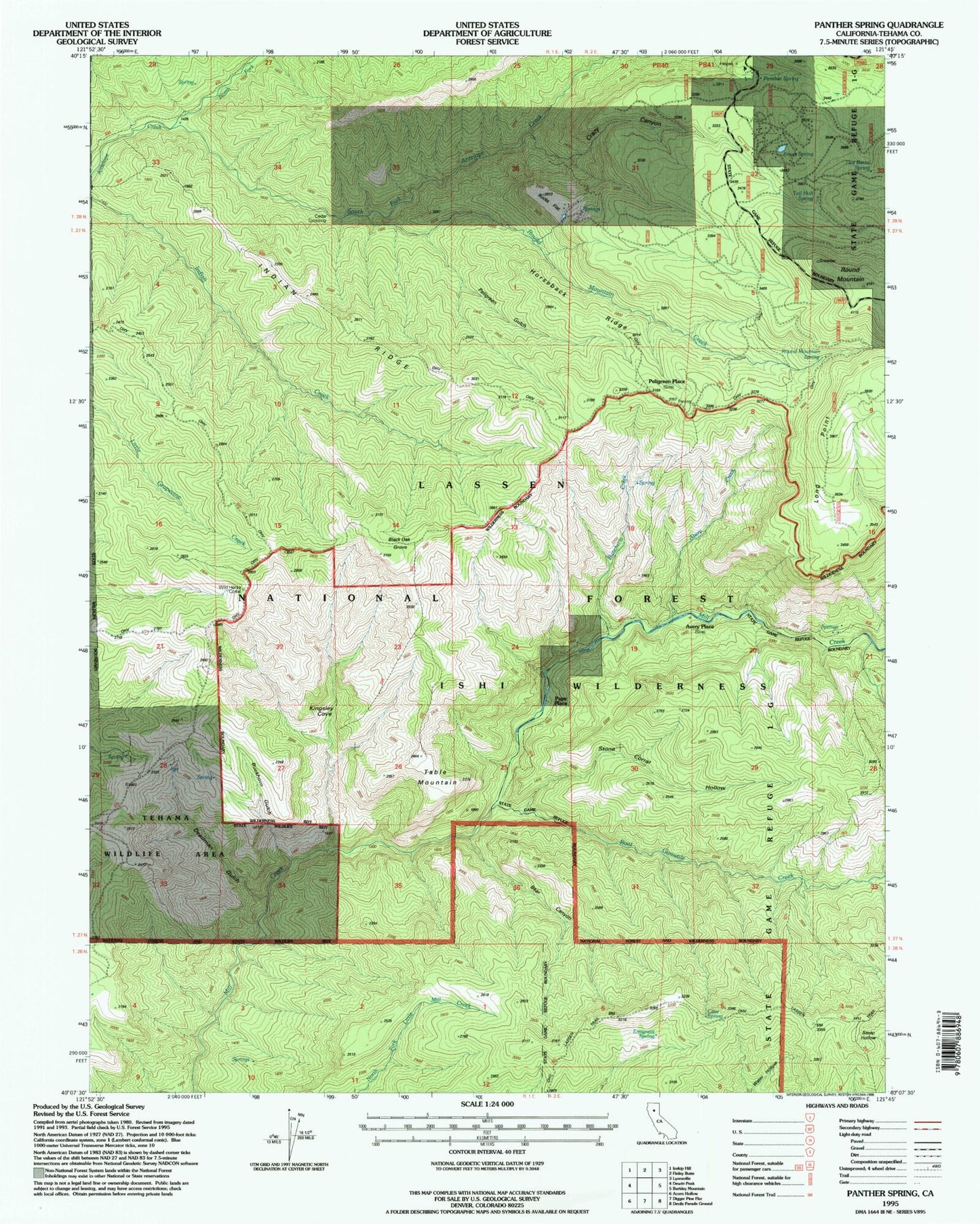 Classic USGS Panther Spring California 7.5'x7.5' Topo Map Image