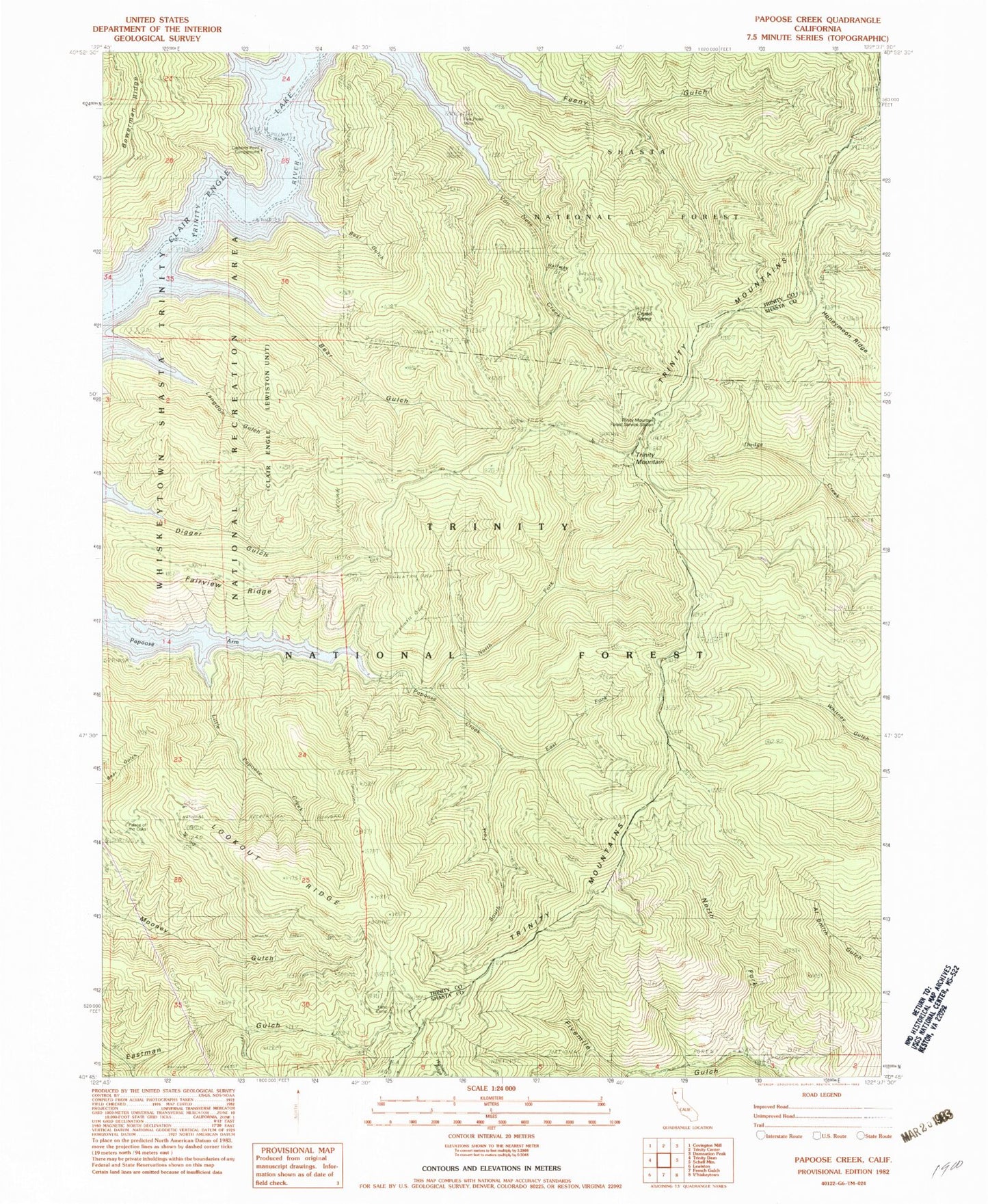 Classic USGS Papoose Creek California 7.5'x7.5' Topo Map Image