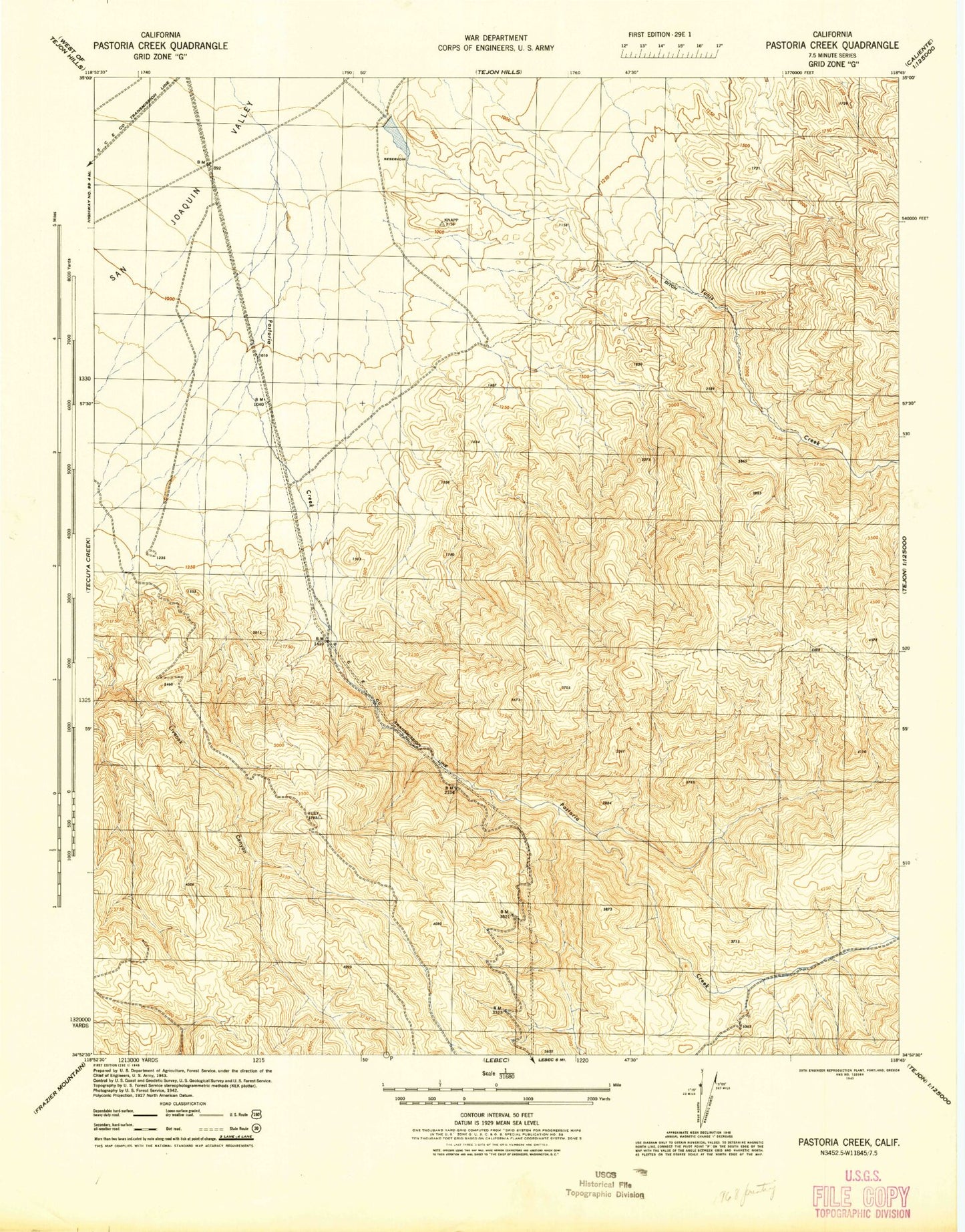 Classic USGS Pastoria Creek California 7.5'x7.5' Topo Map Image