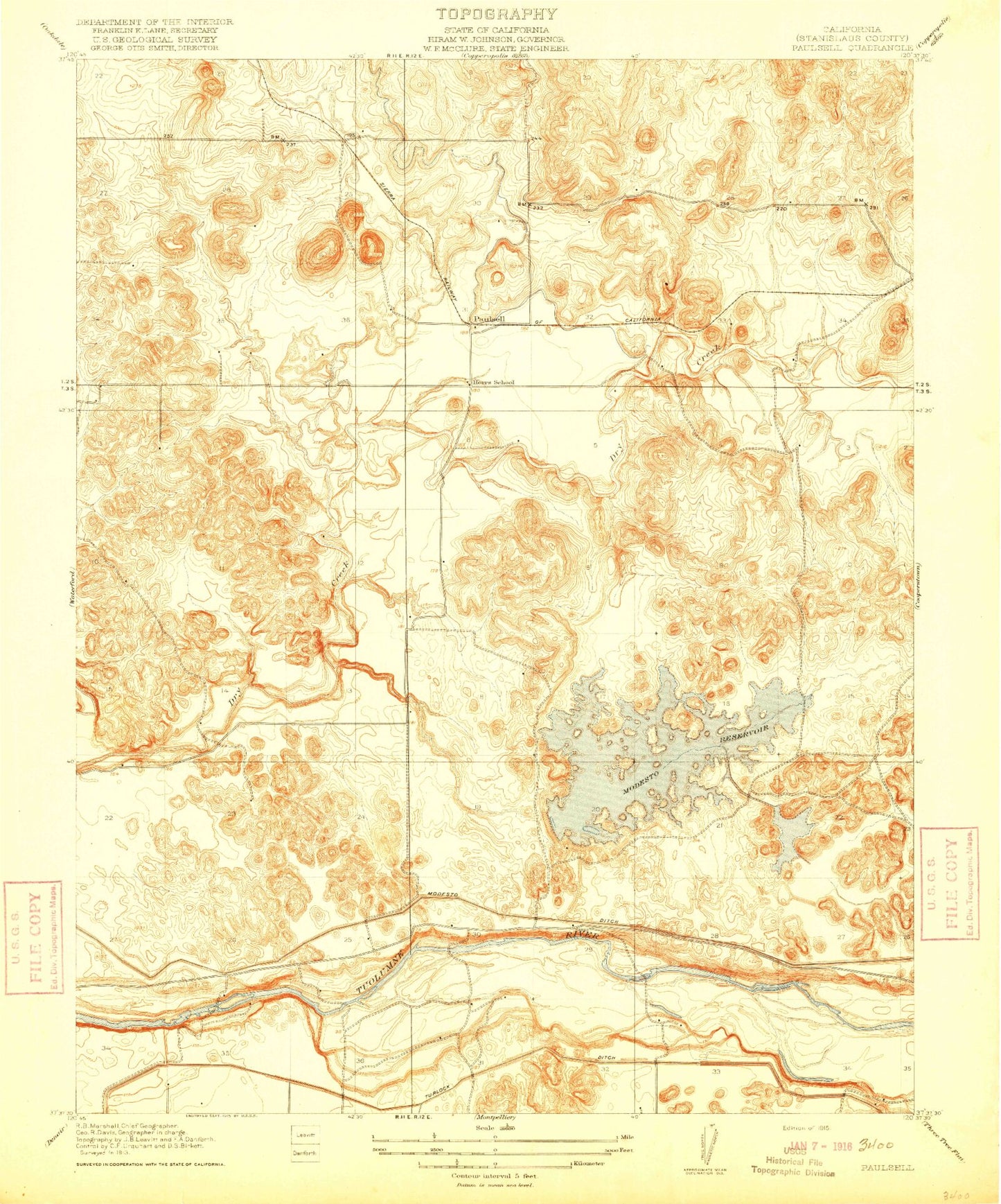 Classic USGS Paulsell California 7.5'x7.5' Topo Map Image