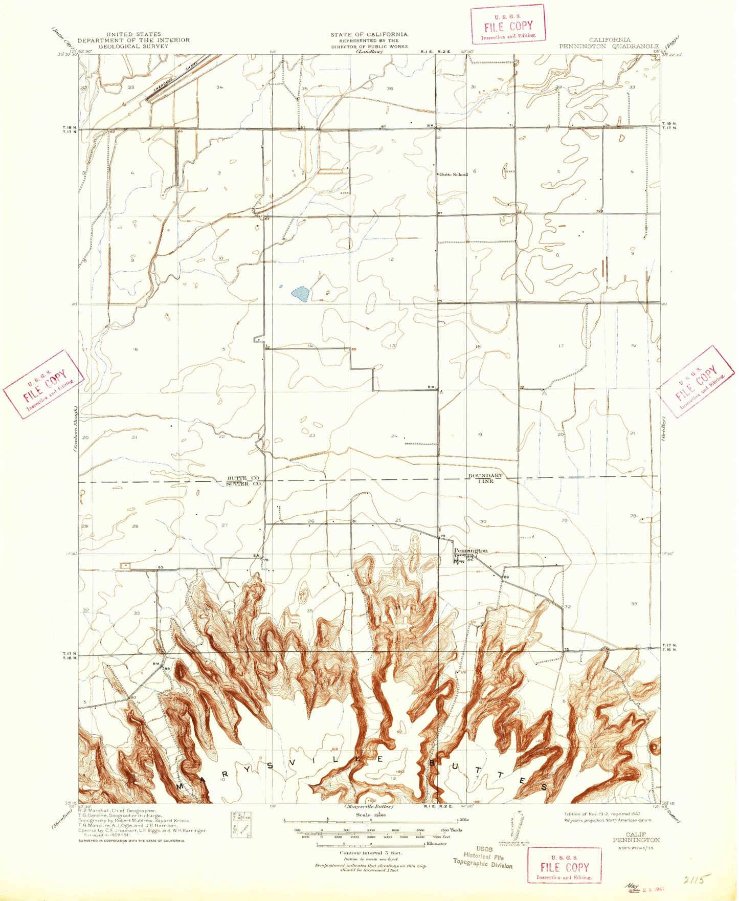 Classic USGS Pennington California 7.5'x7.5' Topo Map Image