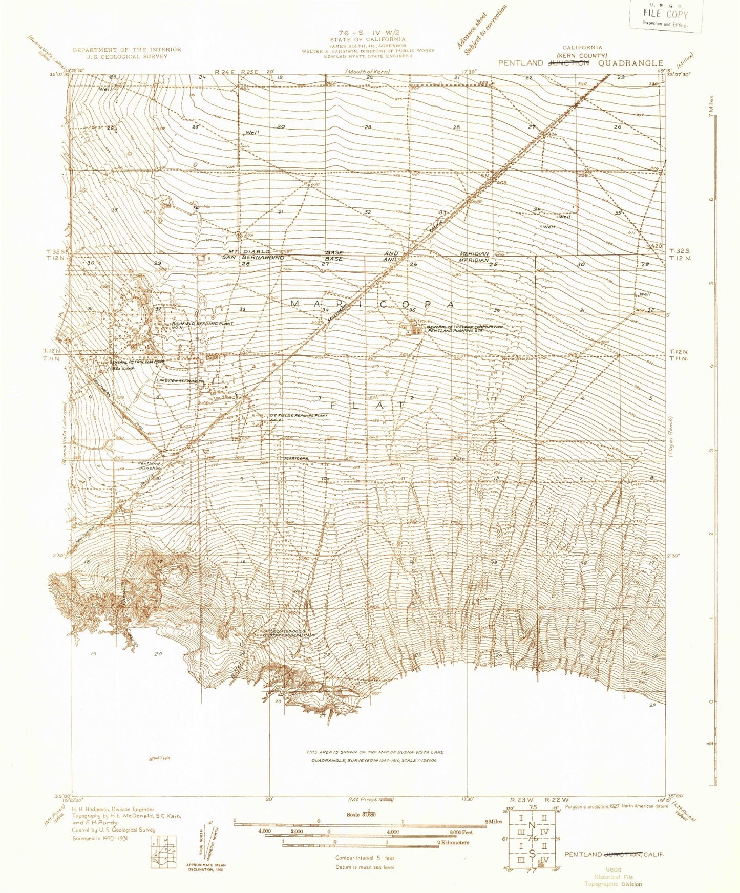 Classic USGS Pentland California 7.5'x7.5' Topo Map Image