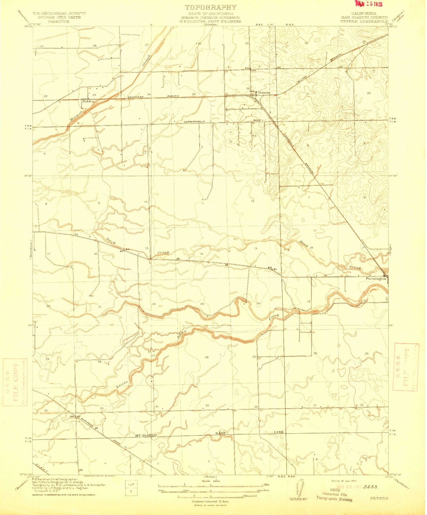 Classic USGS Peters California 7.5'x7.5' Topo Map Image
