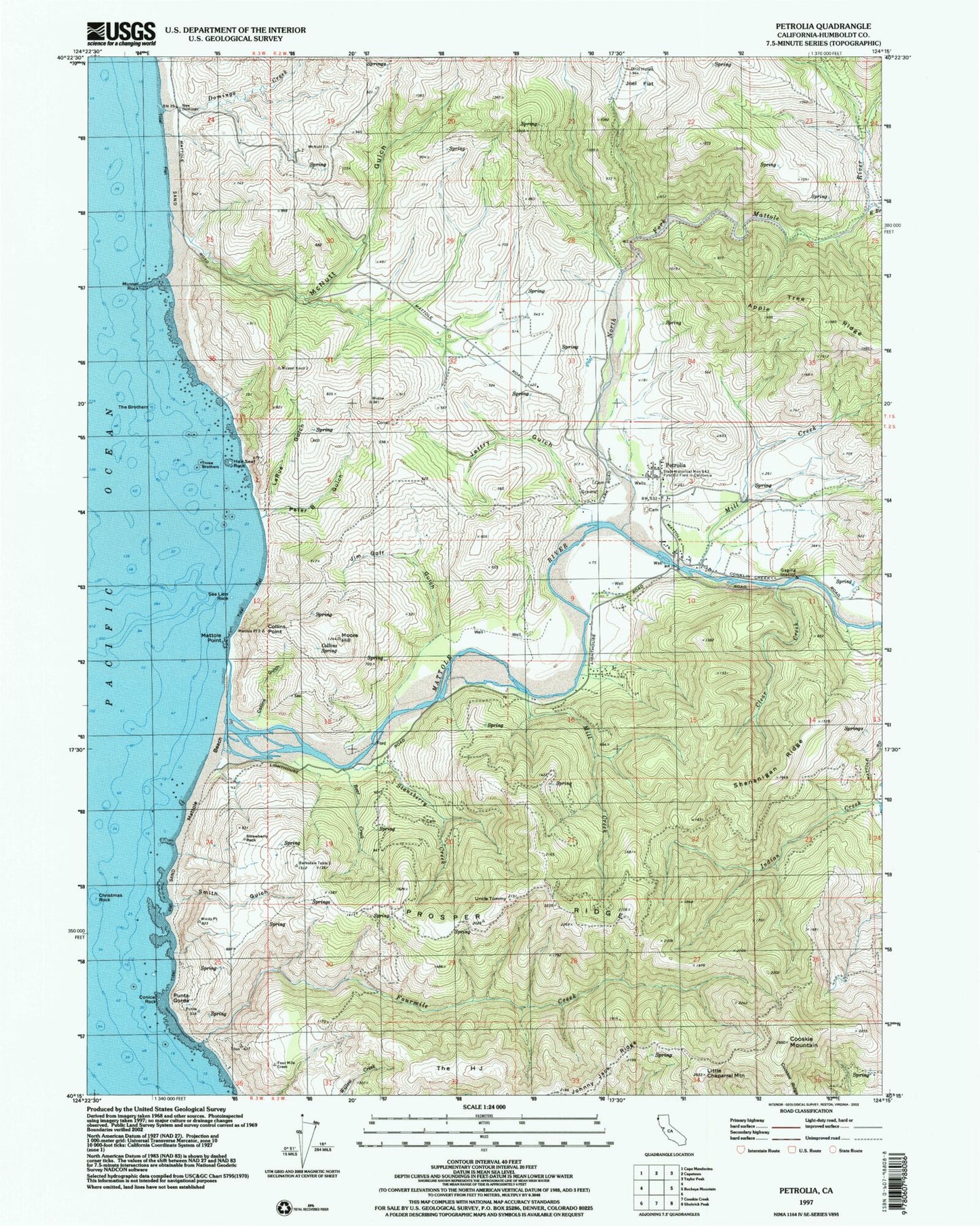 Classic USGS Petrolia California 7.5'x7.5' Topo Map Image